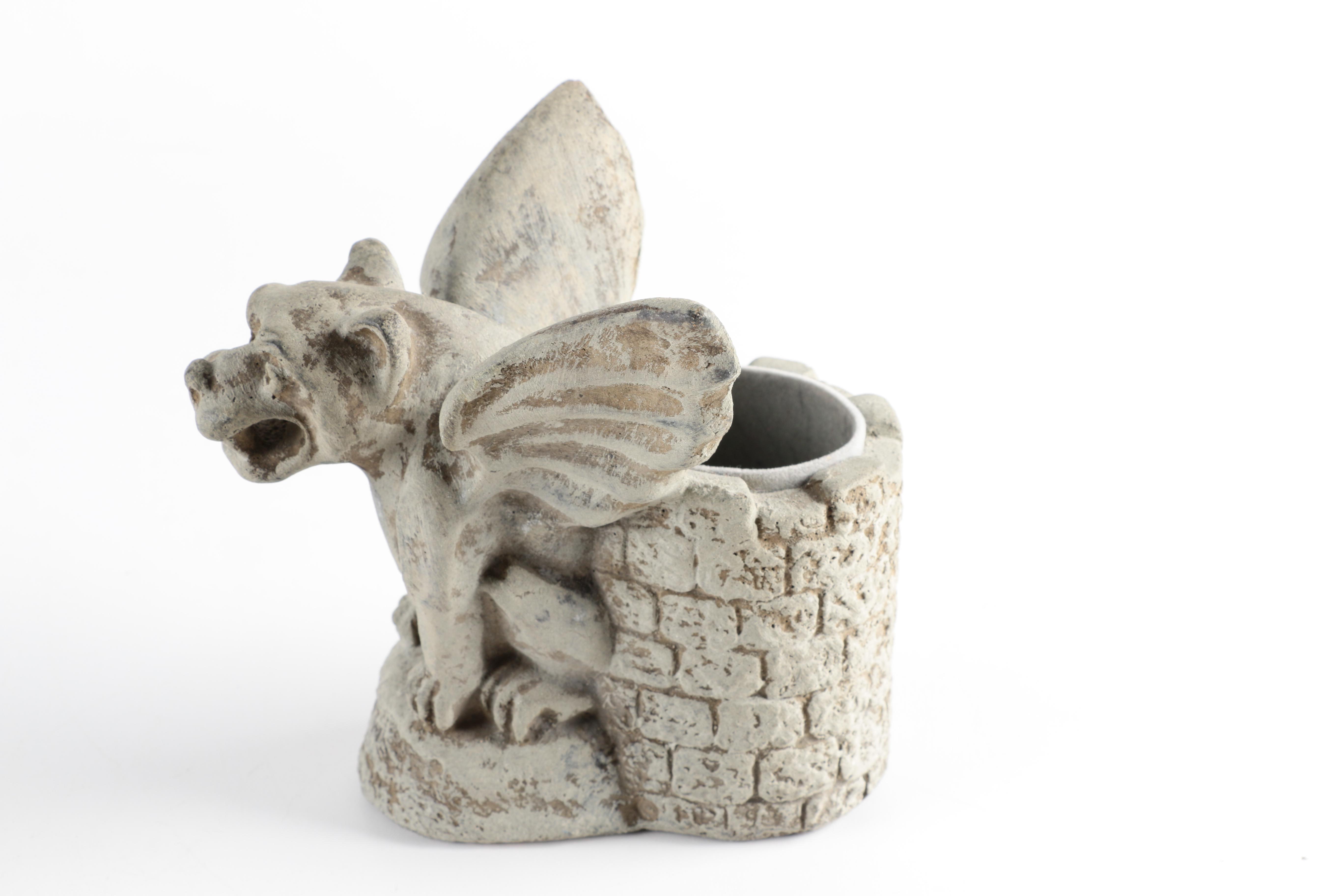 Resin Bookends of Heraldry Lions and a Gargoyle Candle Holder