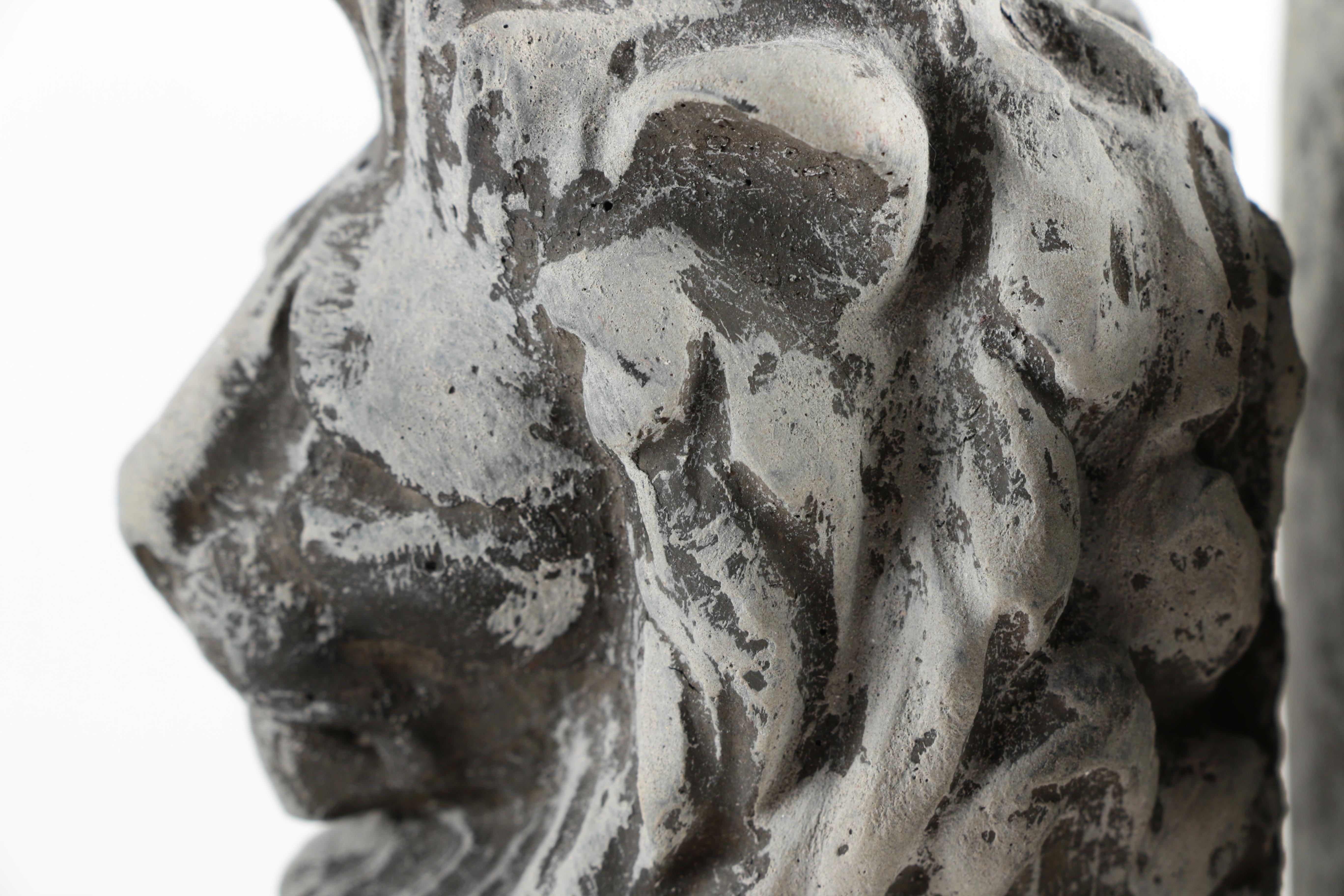 Resin Bookends of Heraldry Lions and a Gargoyle Candle Holder