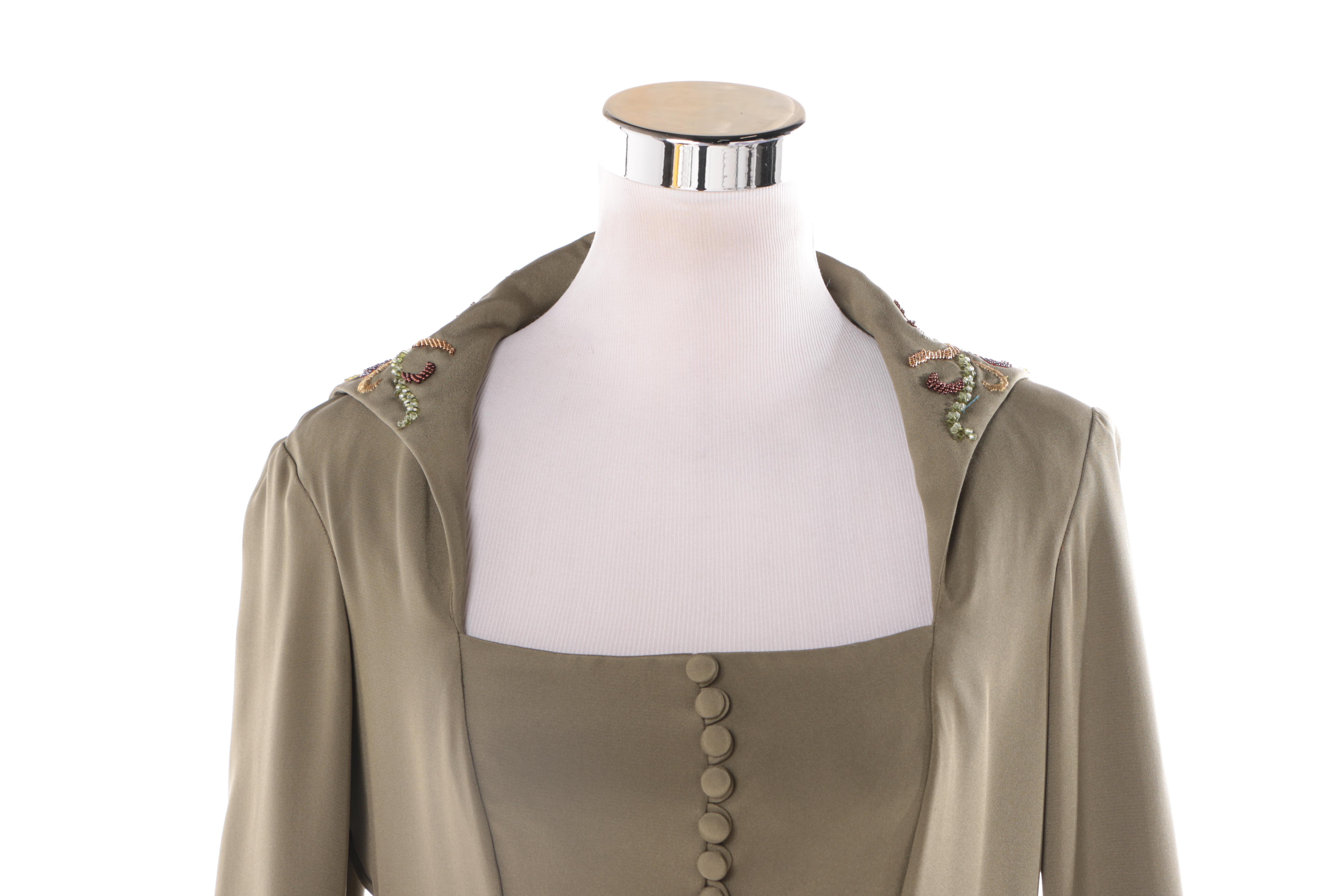 Ansari Couture Taupe Dress With Beaded Embellishments