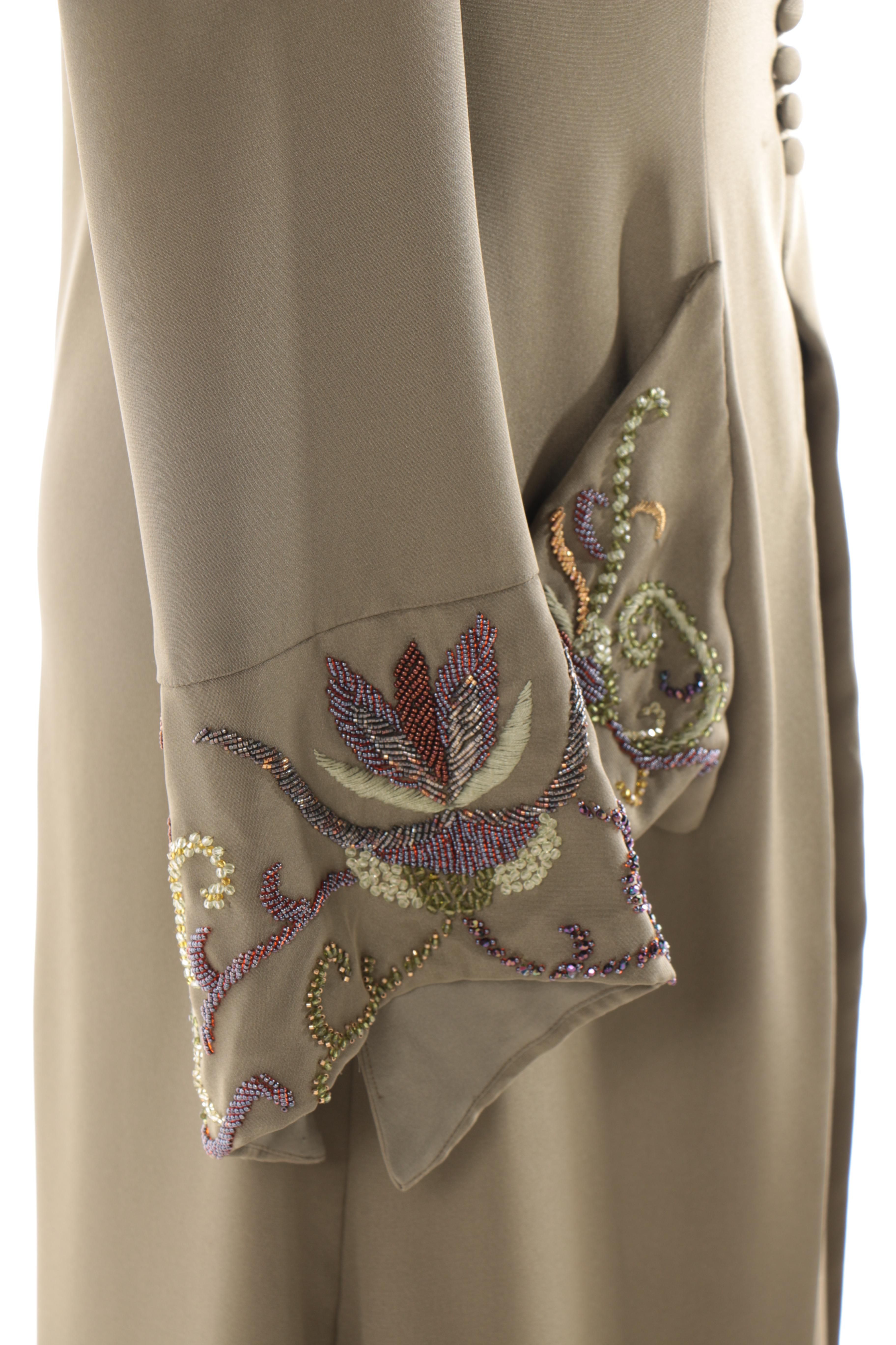Ansari Couture Taupe Dress With Beaded Embellishments