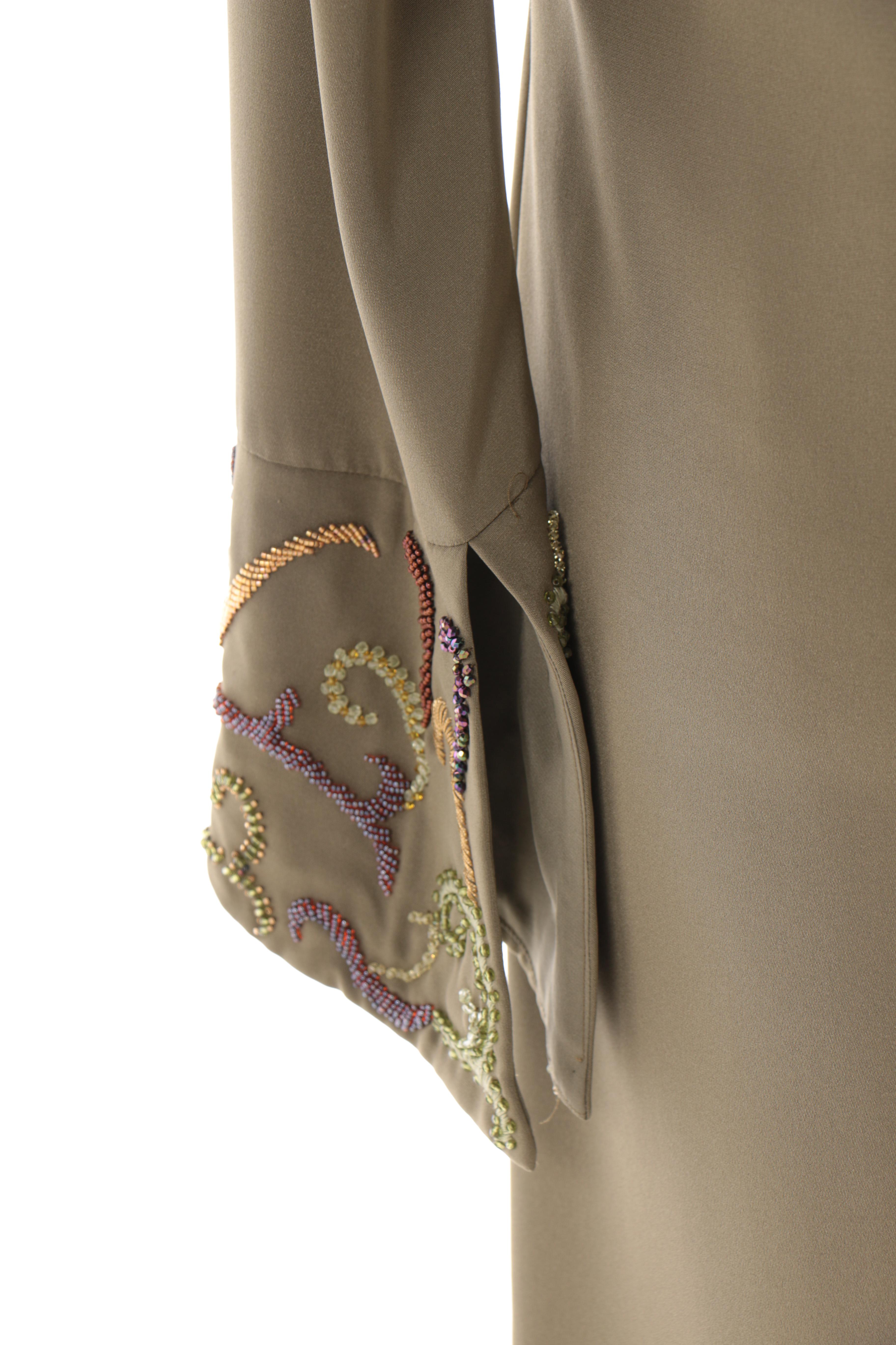 Ansari Couture Taupe Dress With Beaded Embellishments