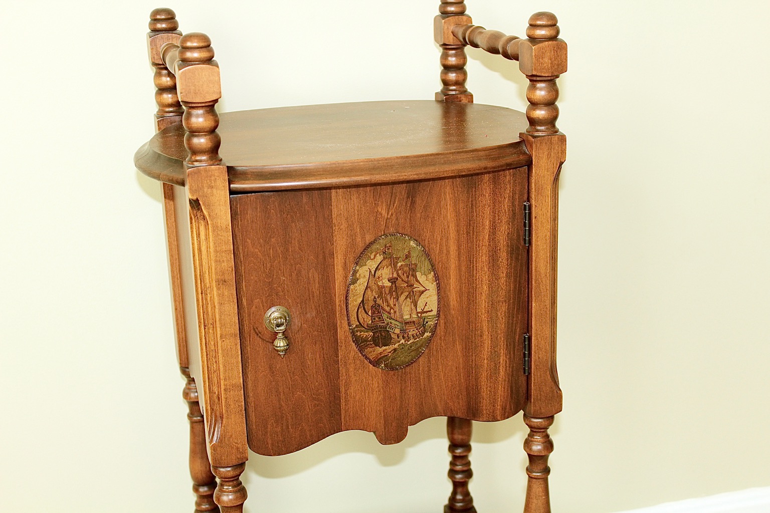 Vintage  Wood Humidor Cabinet with Spindle Frame