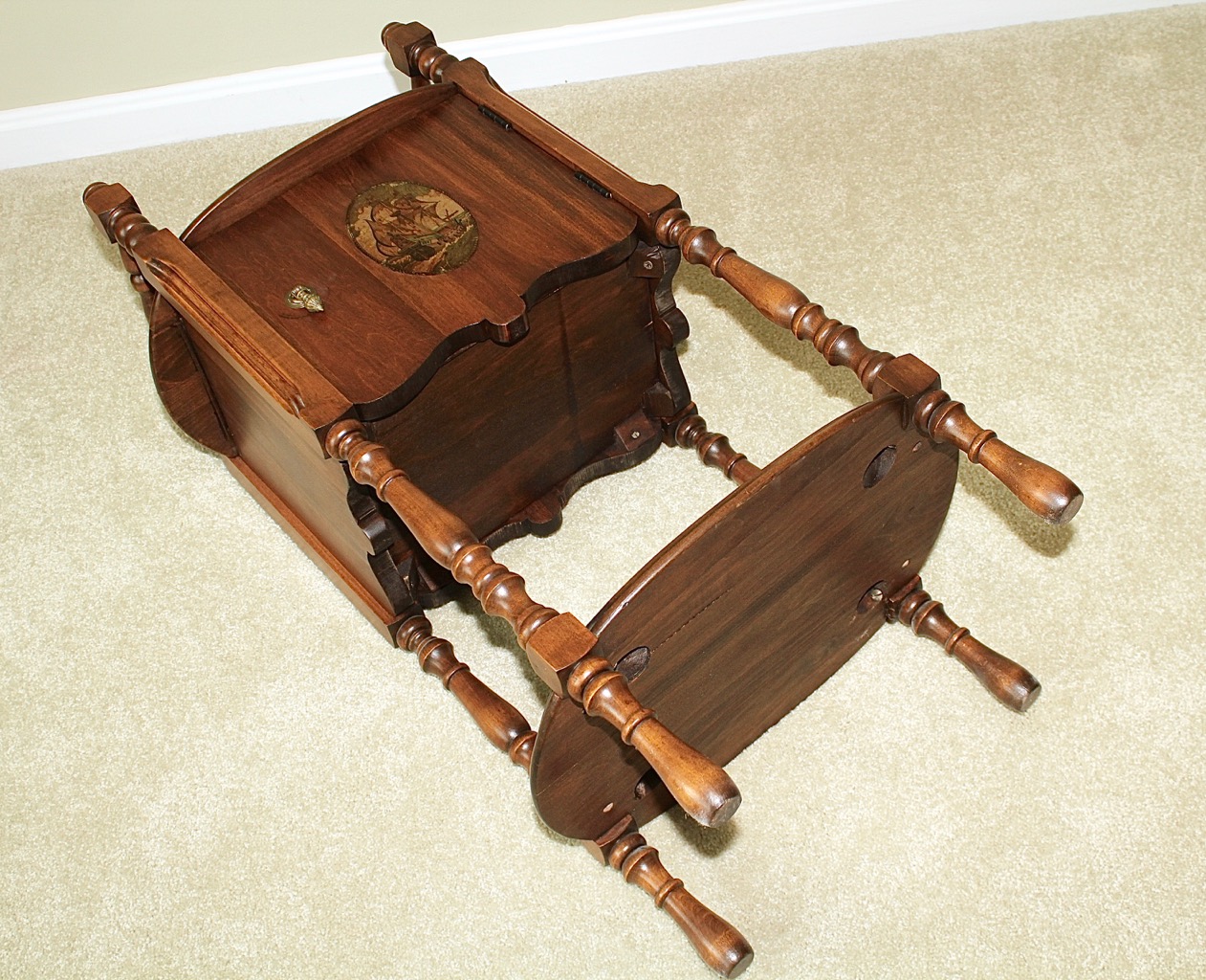 Vintage  Wood Humidor Cabinet with Spindle Frame