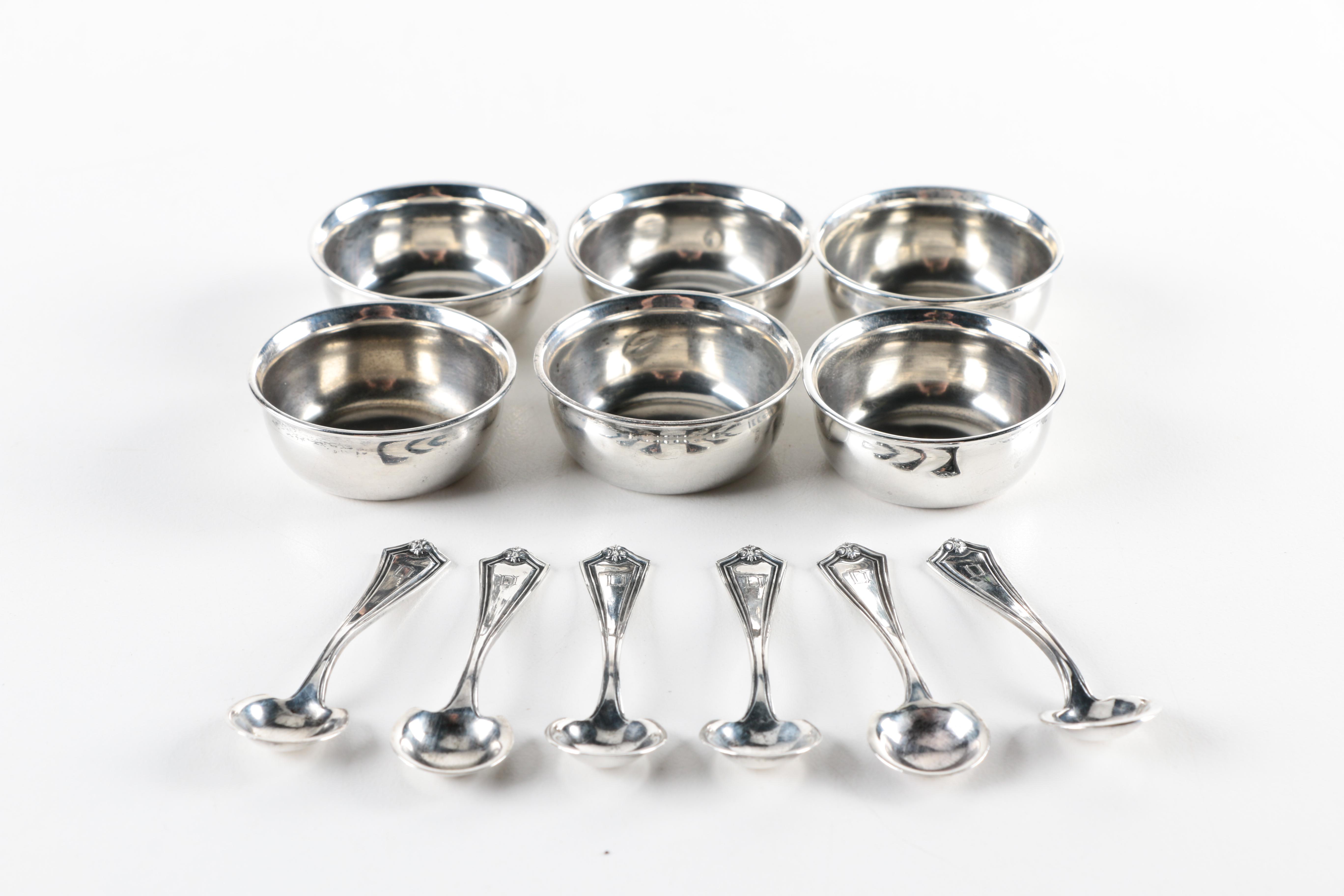 Sterling Silver Manufacturing Company "Arcadia" Sterling Salt Cellars and Spoons