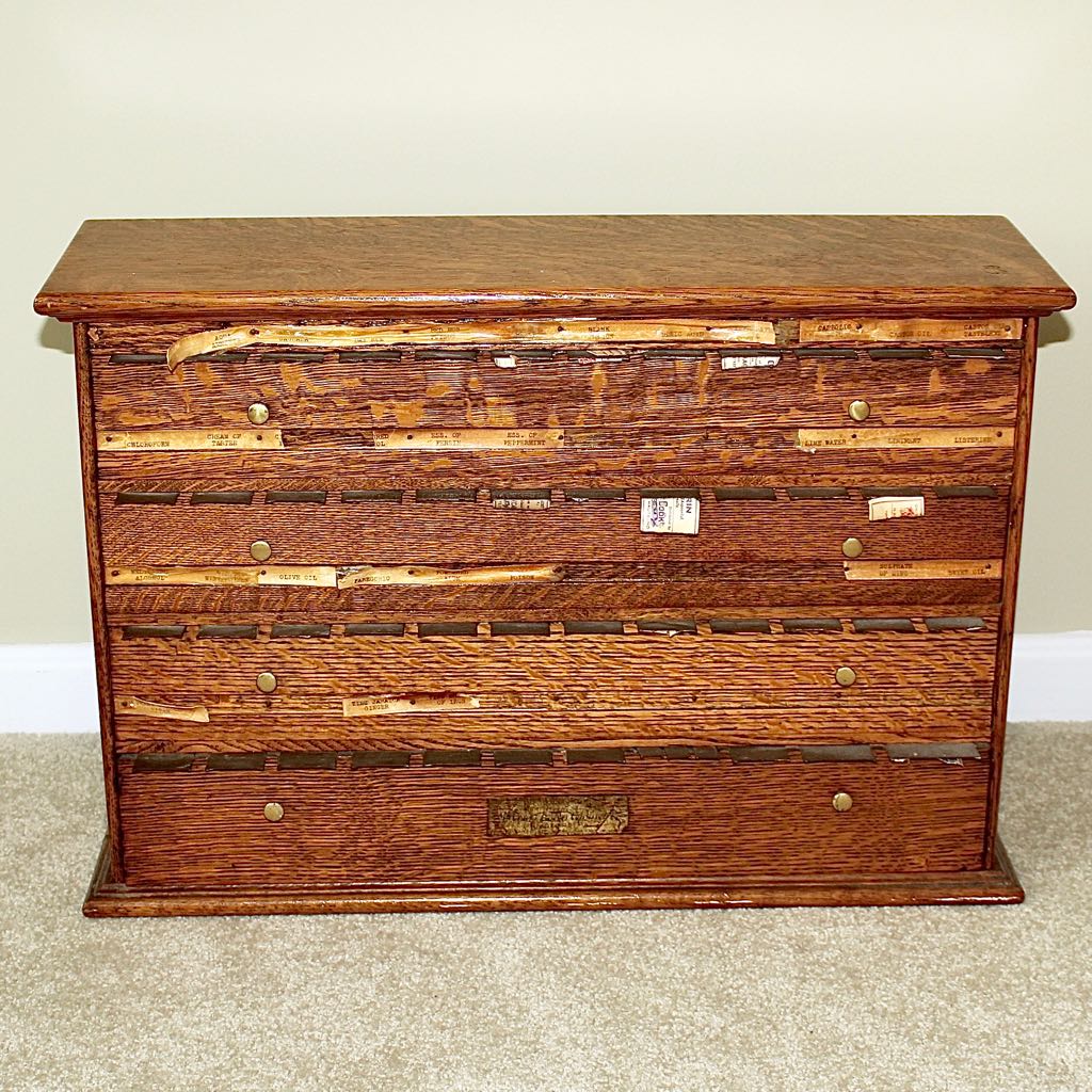 Antique Oak McCourt Pharmacy Label Cabinet