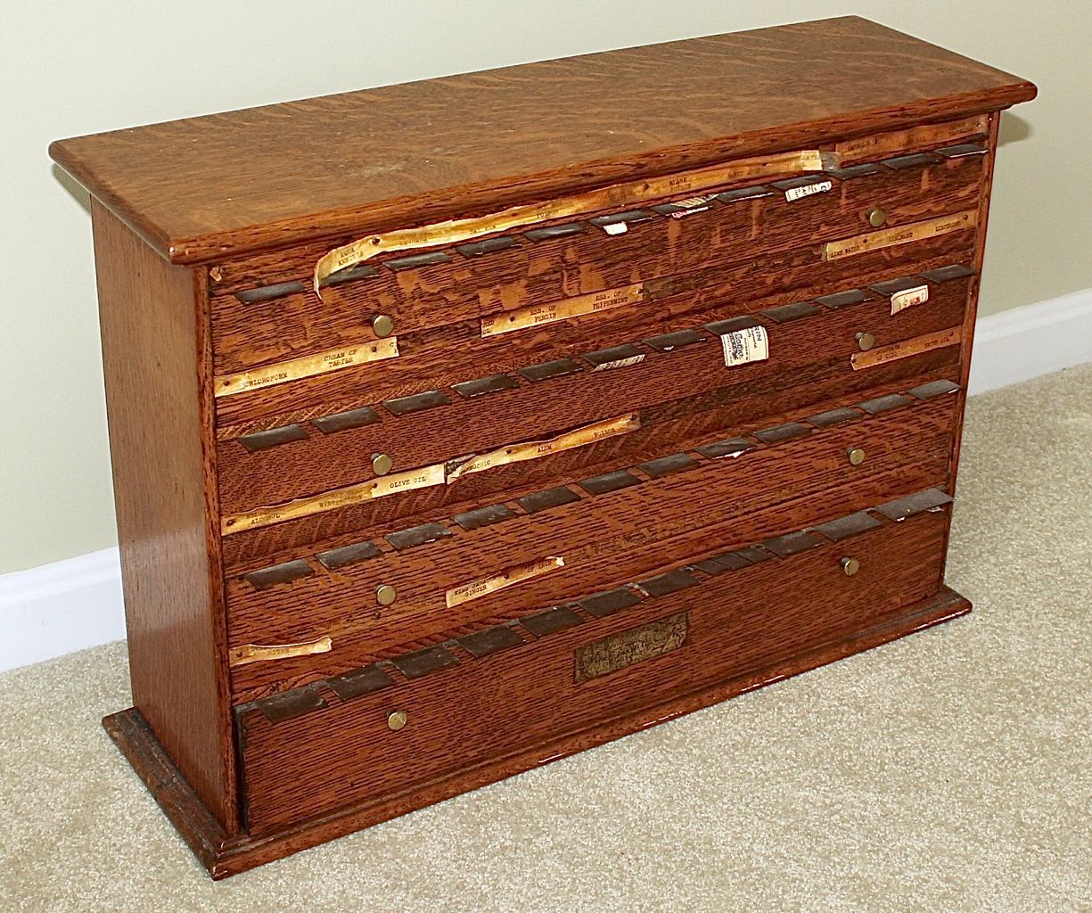 Antique Oak McCourt Pharmacy Label Cabinet