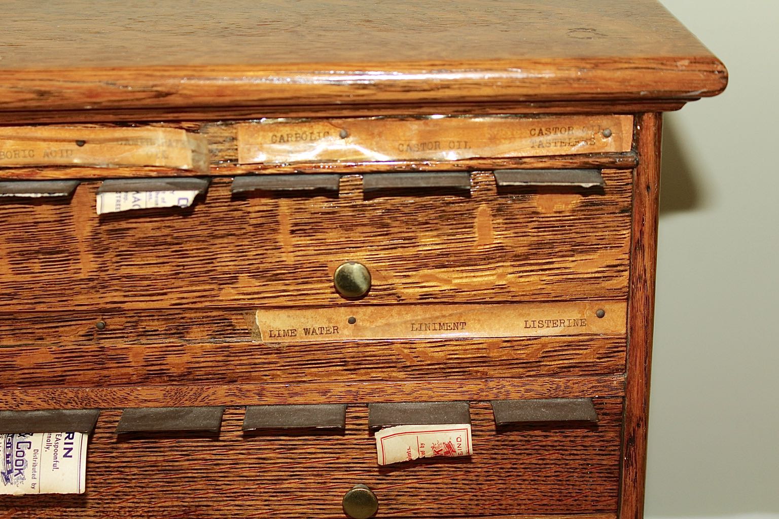 Antique Oak McCourt Pharmacy Label Cabinet