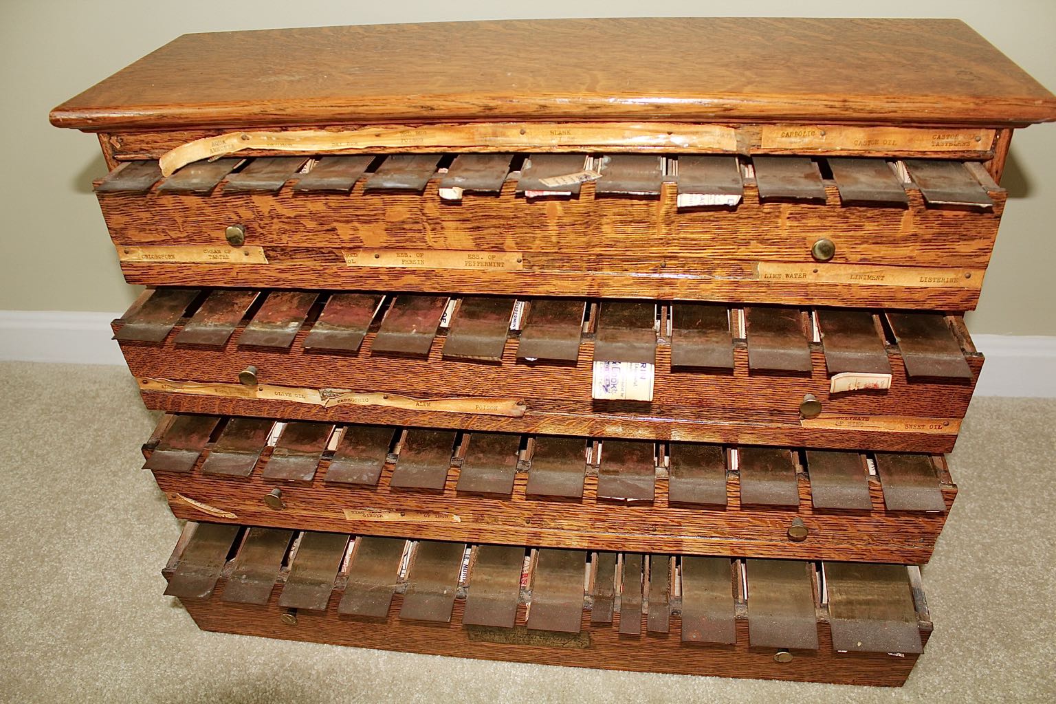 Antique Oak McCourt Pharmacy Label Cabinet