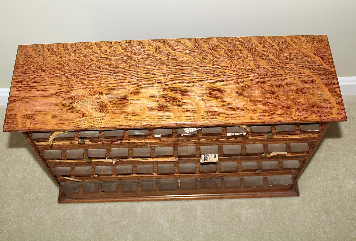 Antique Oak McCourt Pharmacy Label Cabinet