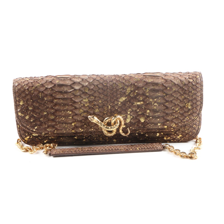 Jane Bolinger Gold Tone Splatter Python Handbag