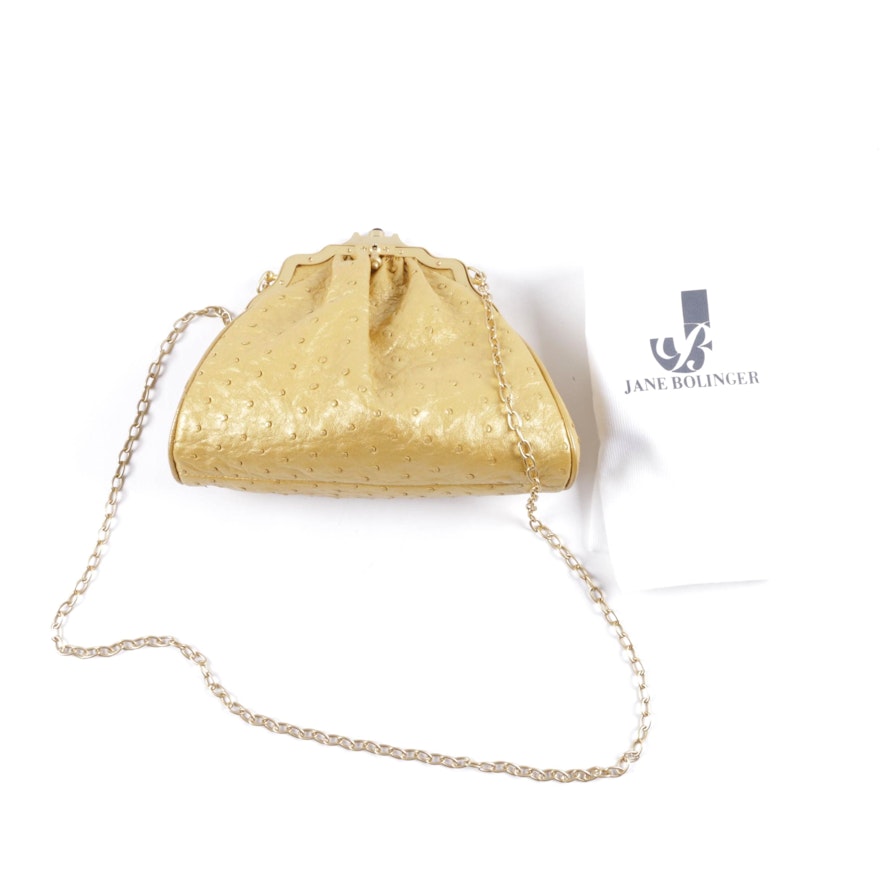 Jane Bolinger Metallic Gold Ostrich Leather Handbag