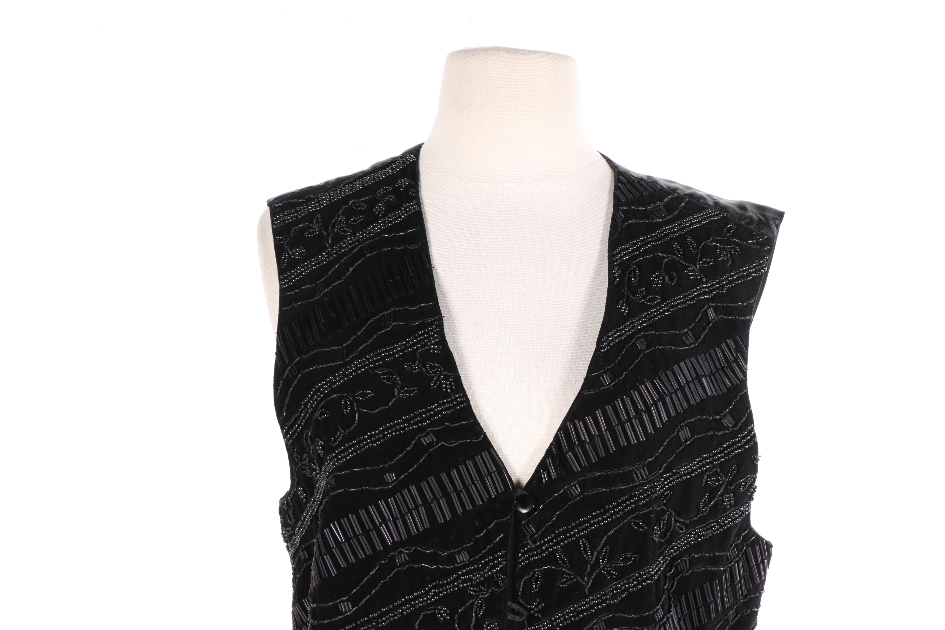 Evan Davies Embroidered Suede and Ann Tjian for Kenar Beaded Vests