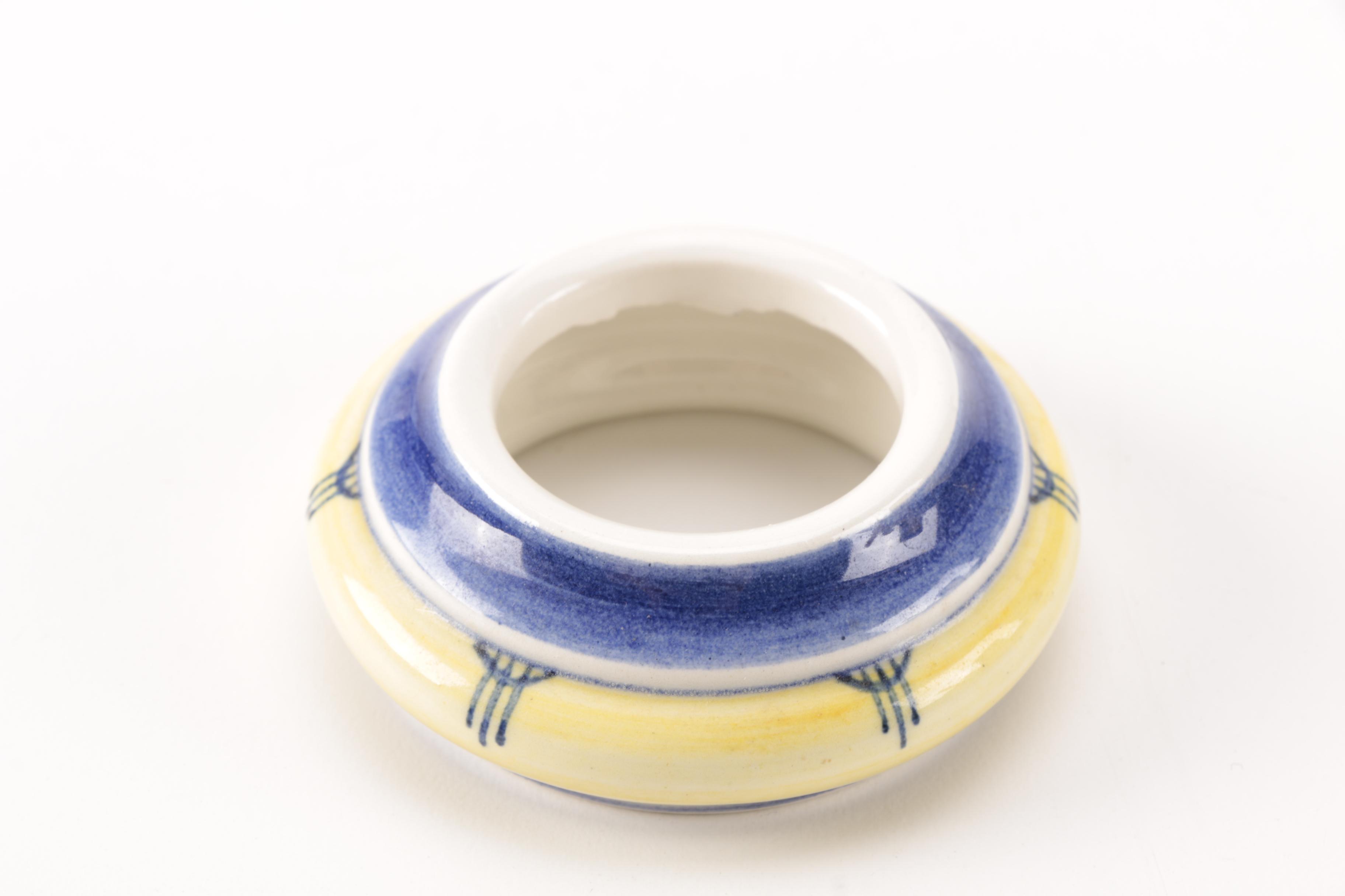 Hand-Painted Yellow and Blue Ceramics Including Delft