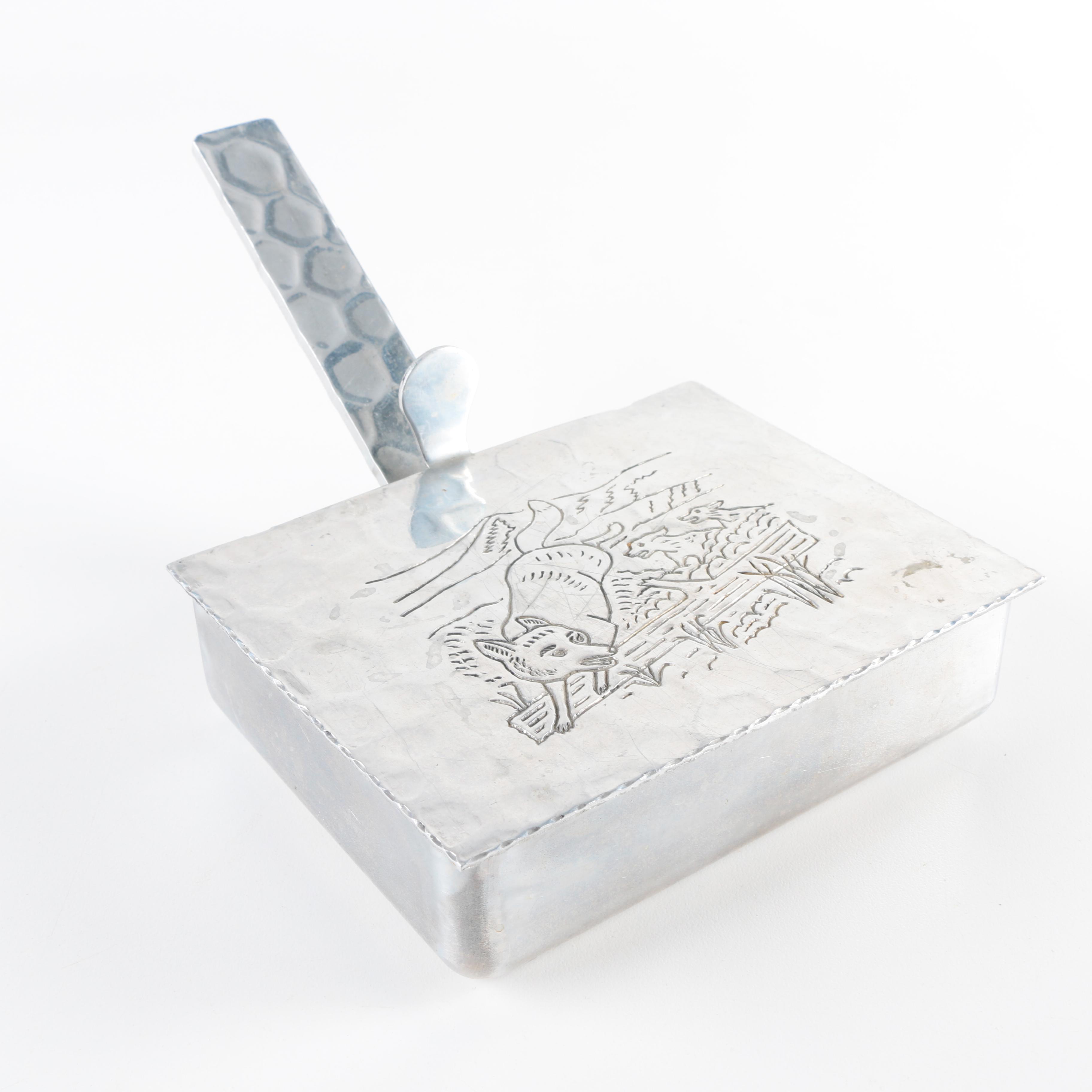 Hand Hammered Aluminium Silent Butler With A Foxhunting Motif