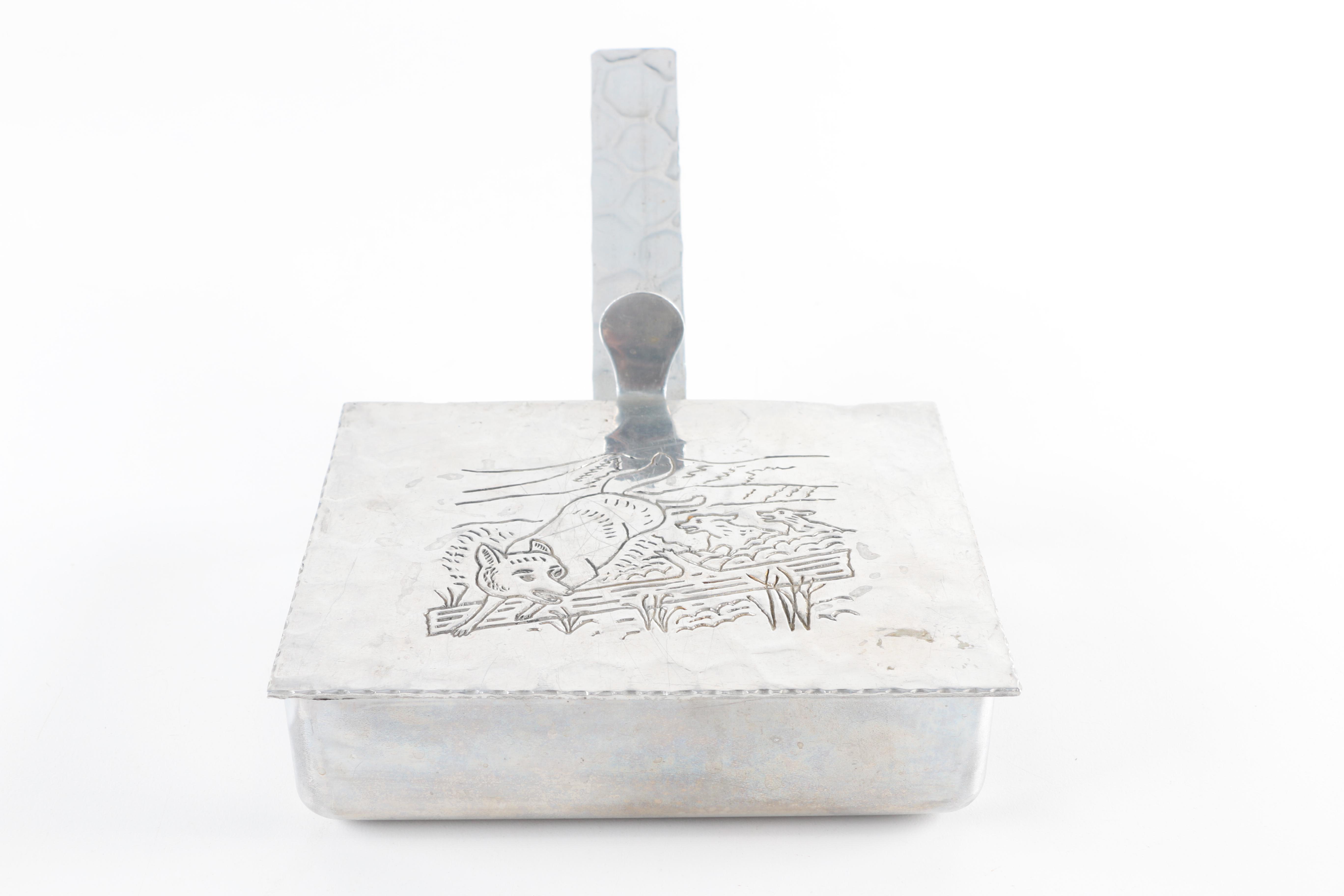 Hand Hammered Aluminium Silent Butler With A Foxhunting Motif