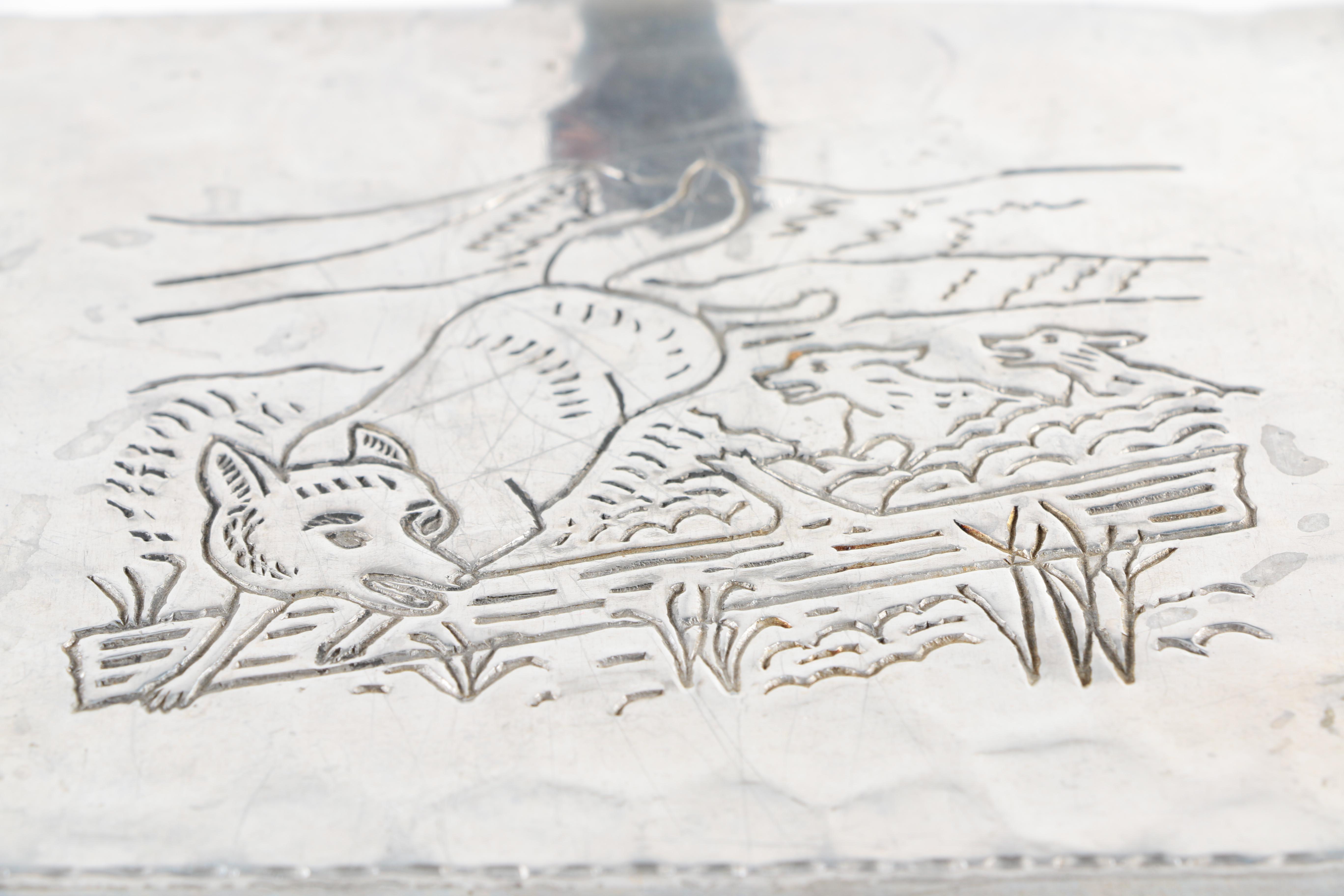 Hand Hammered Aluminium Silent Butler With A Foxhunting Motif