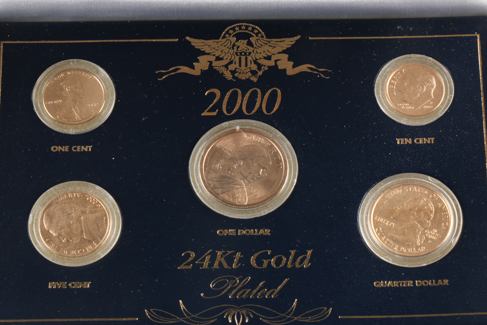Pair of 2000 24Kt Gold Plated Coin Sets