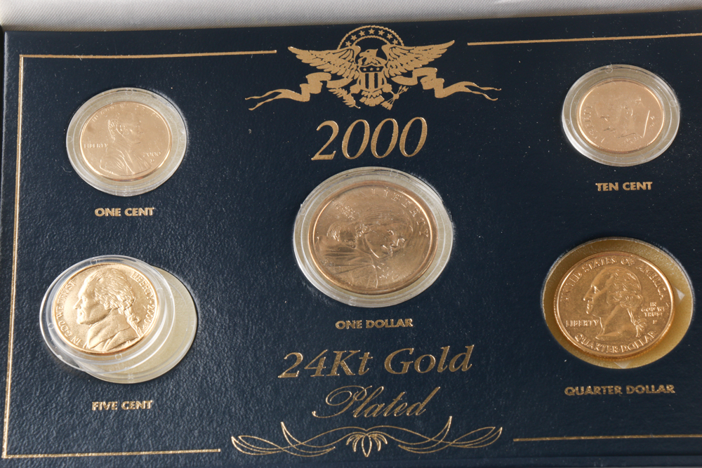 Pair of 2000 24Kt Gold Plated Coin Sets
