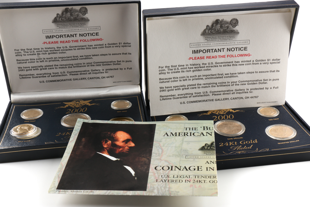 Pair of 2000 24Kt Gold Plated Coin Sets