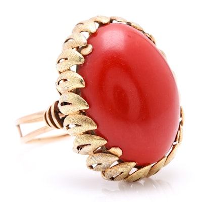 14K Yellow Gold Coral and Leaf Cocktail Ring 14K Yellow Gold Coral and Leaf Cocktail Ring