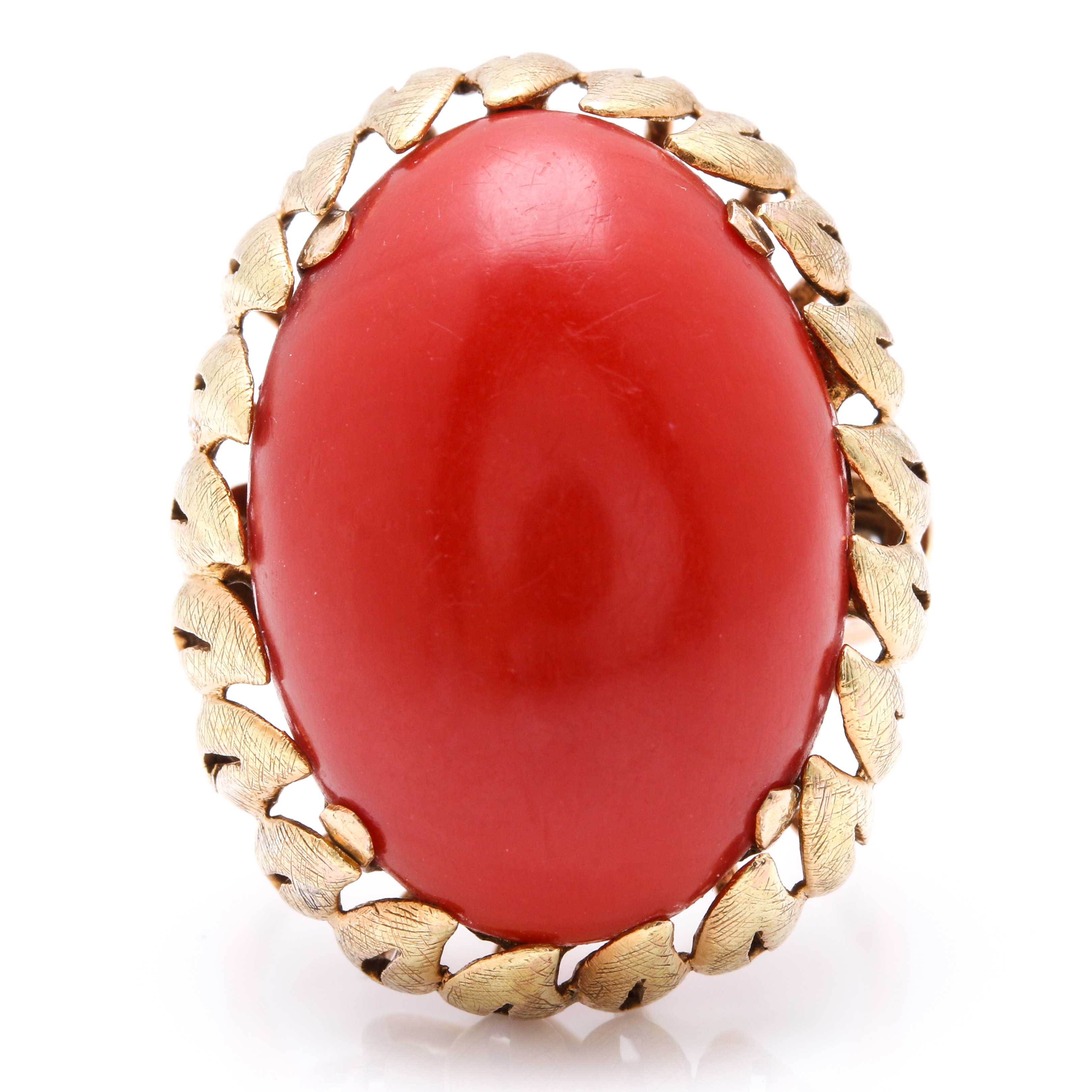 14K Yellow Gold Coral and Leaf Cocktail Ring