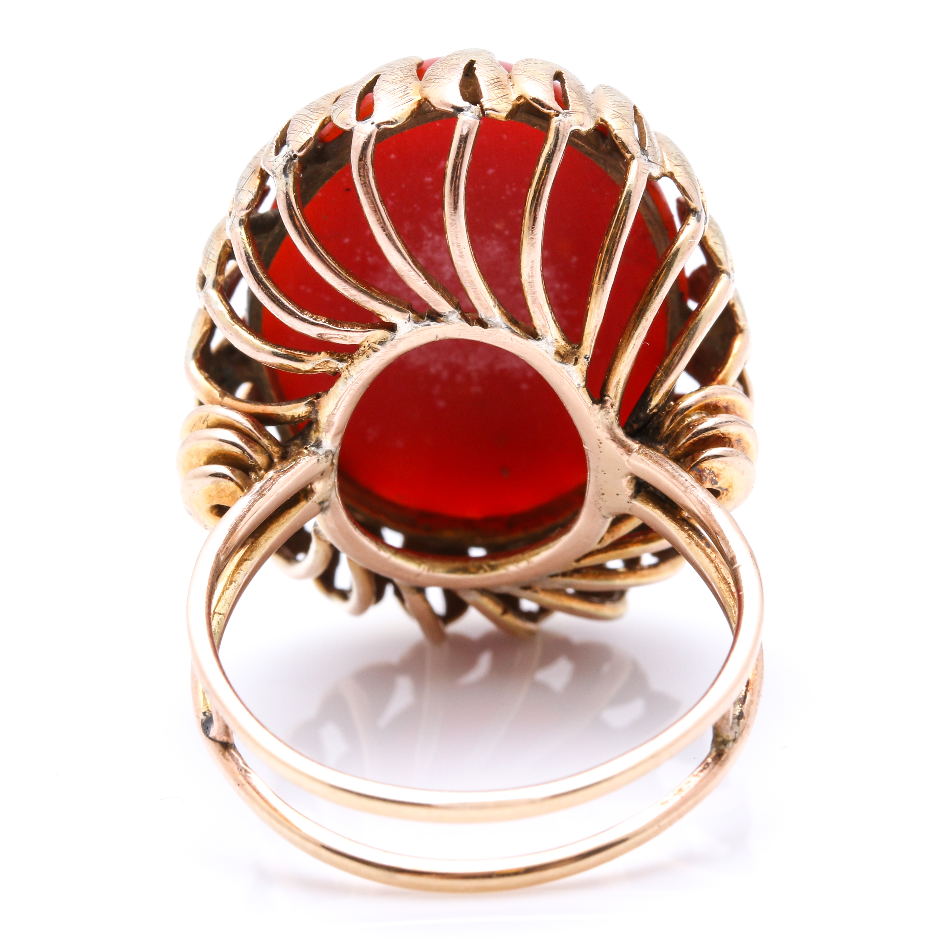 14K Yellow Gold Coral and Leaf Cocktail Ring