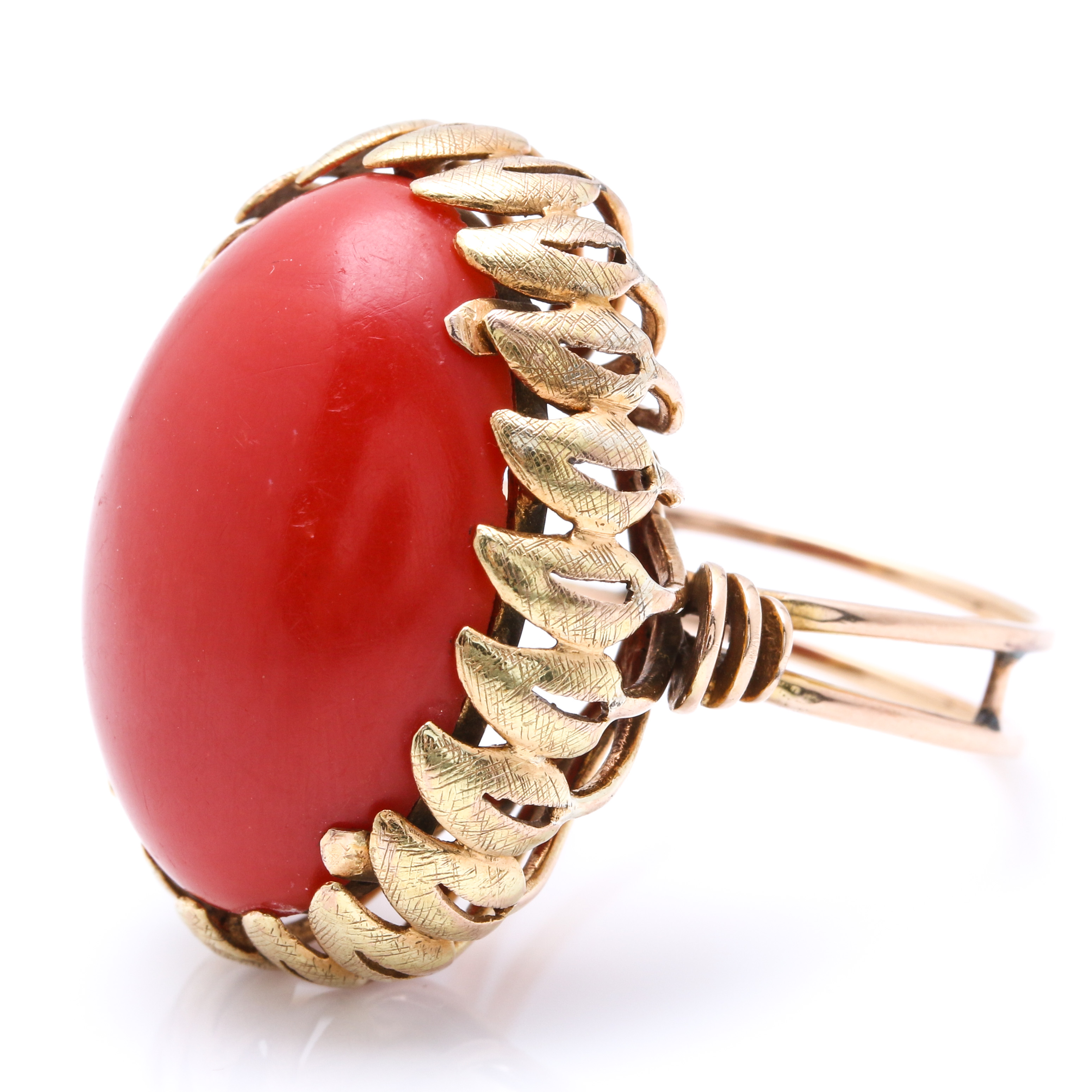14K Yellow Gold Coral and Leaf Cocktail Ring