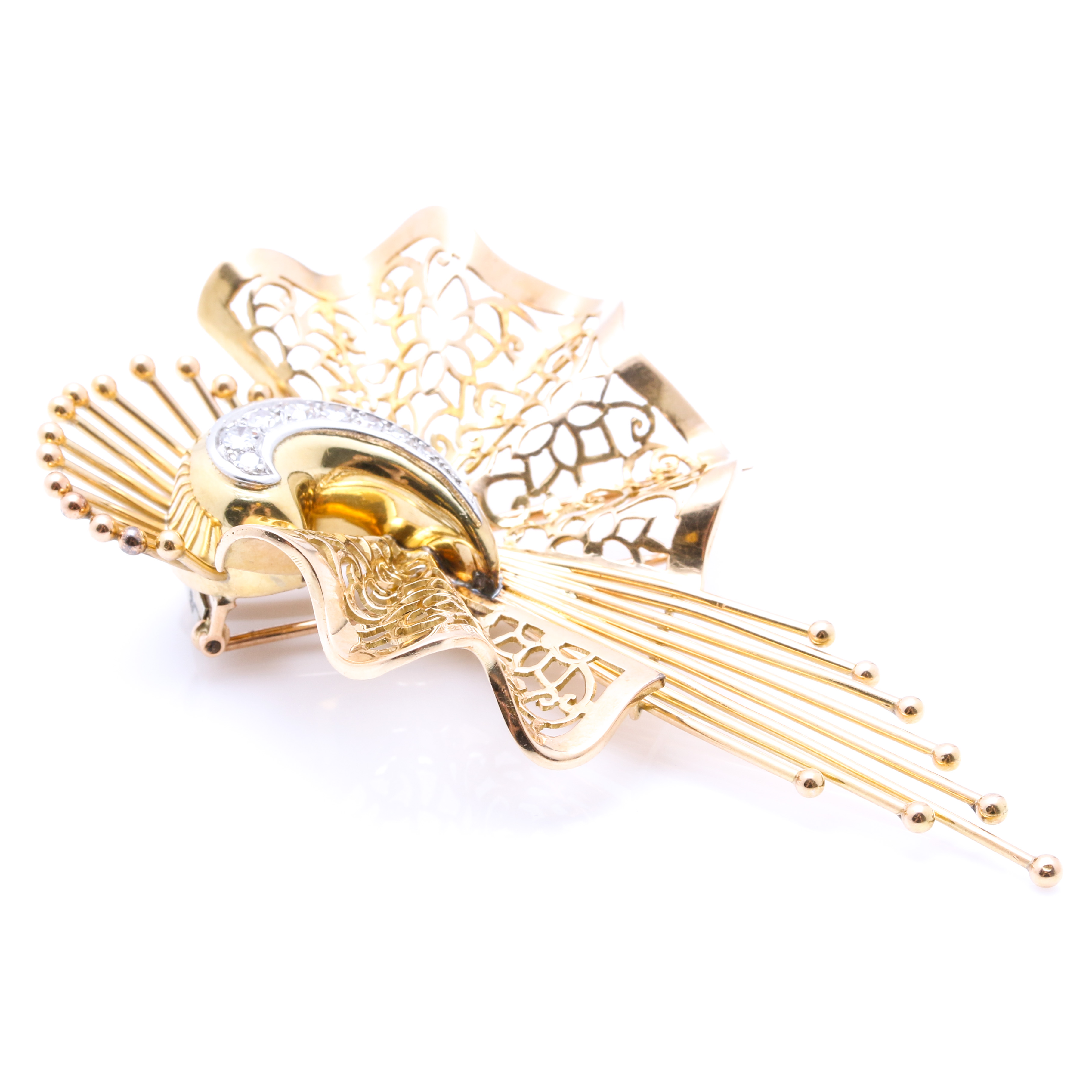 Depose 18K Yellow Gold Diamond Brooch