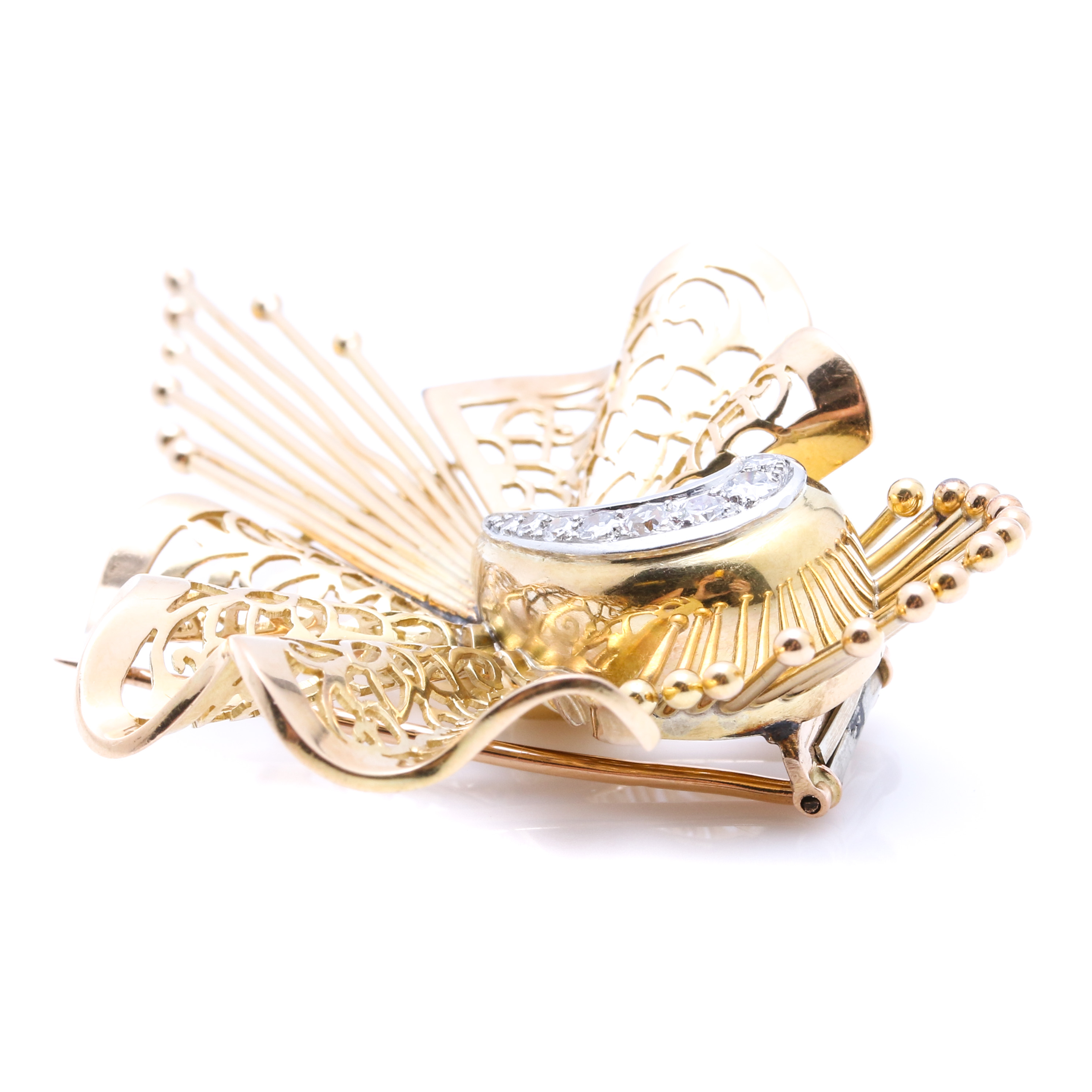 Depose 18K Yellow Gold Diamond Brooch