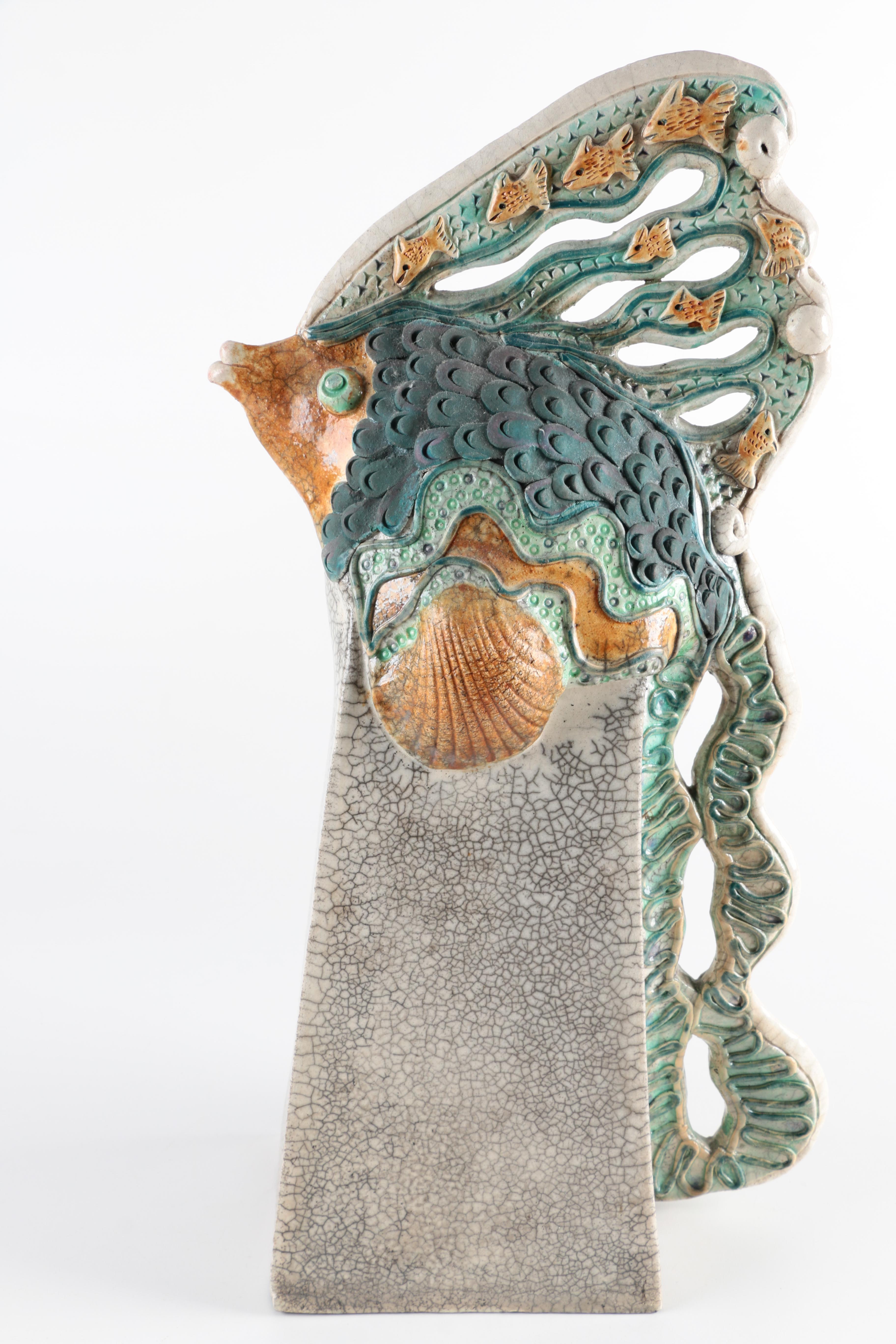 Chris Moses Raku Fired Handbuilt Fish Sculpture