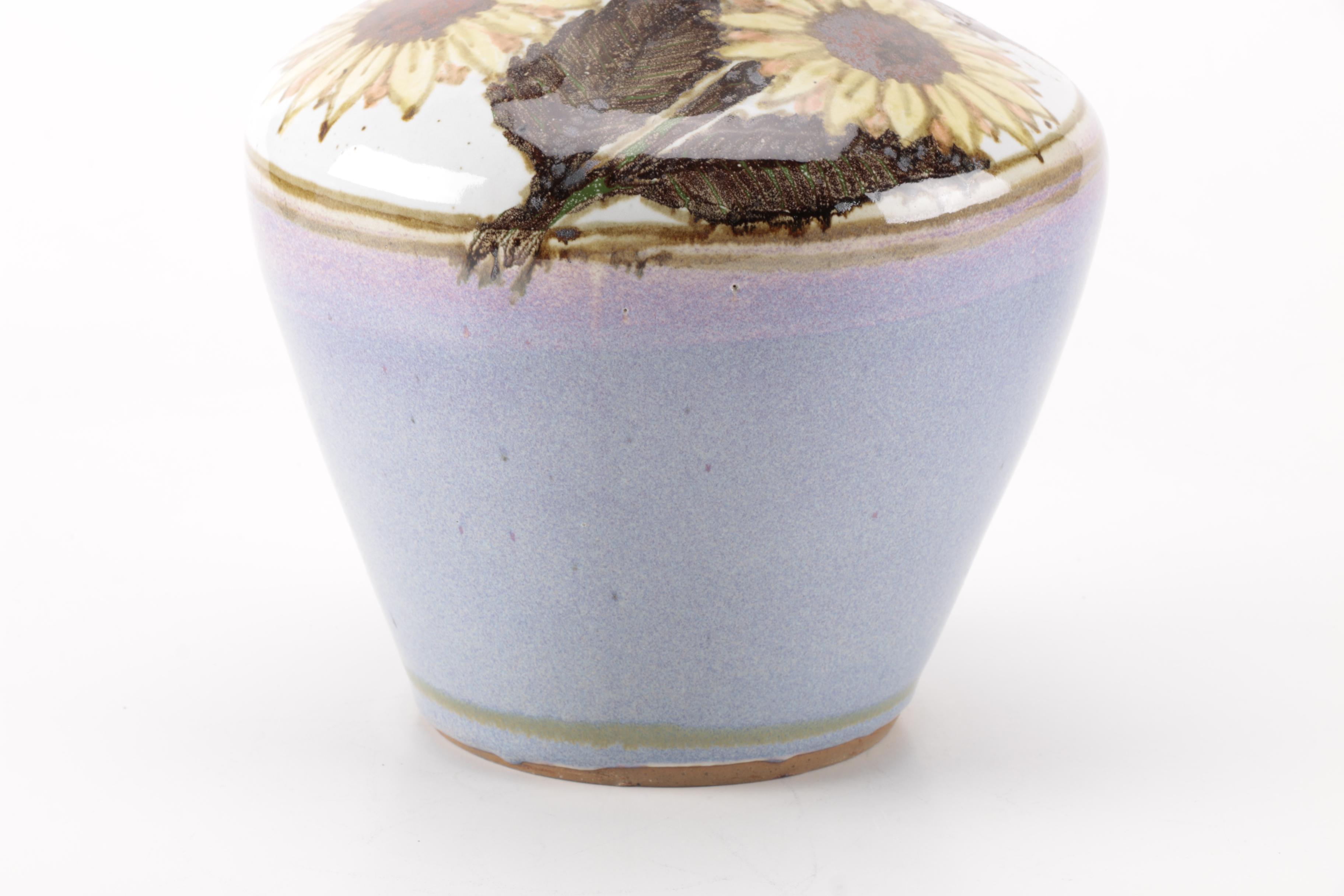 Hand Thrown and Signed Floral Ceramic Vase