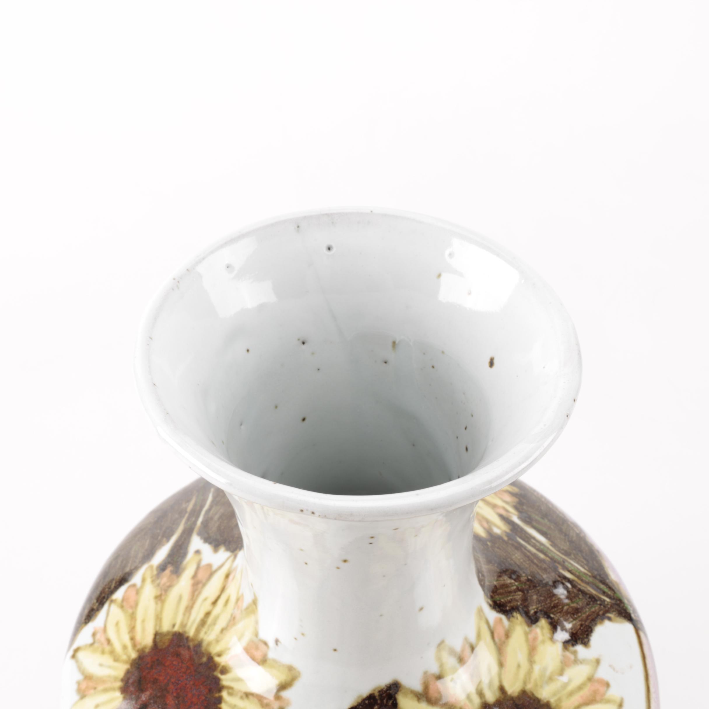 Hand Thrown and Signed Floral Ceramic Vase