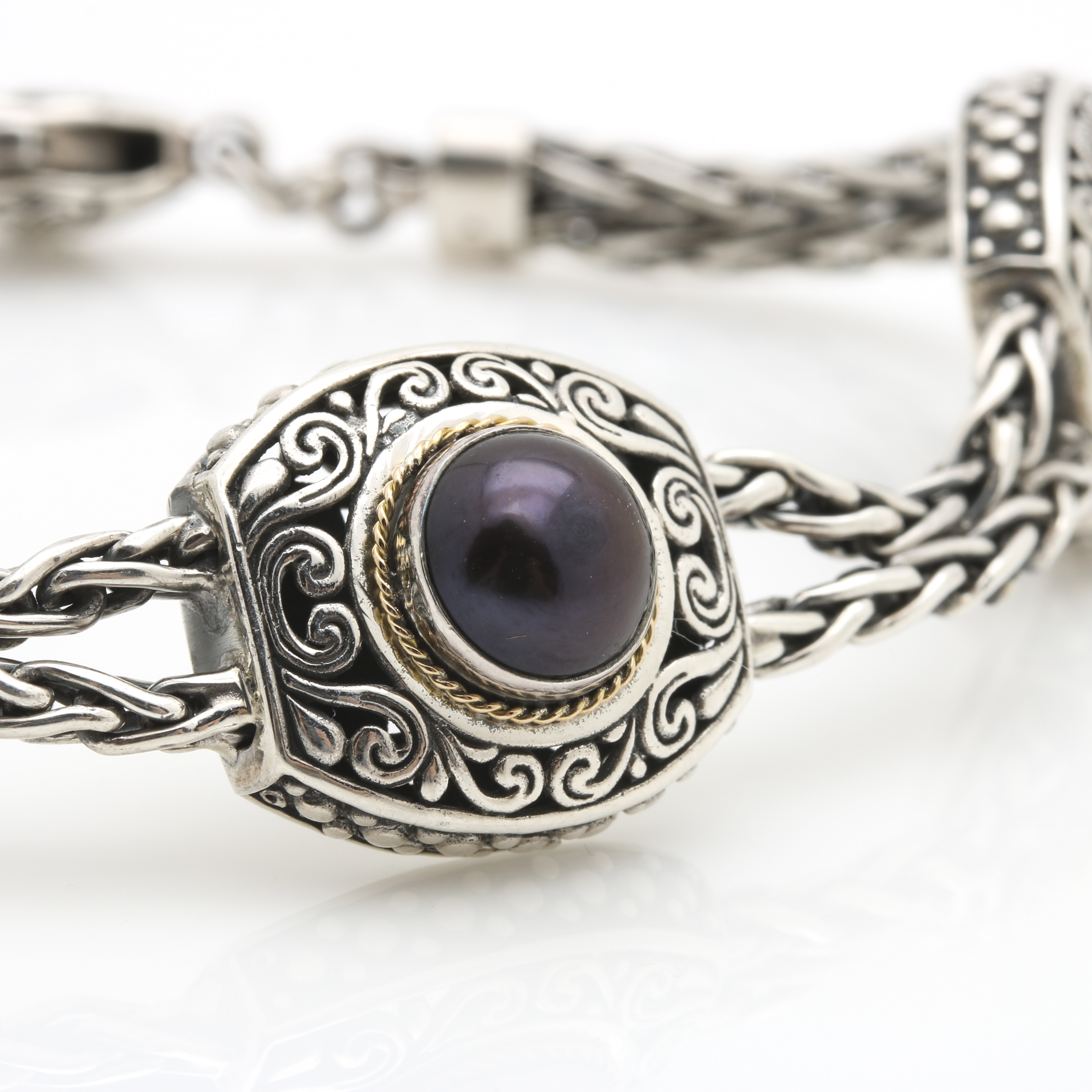 Robert Manse Sterling Silver Pearl Bracelet With 18K Yellow Gold Accents