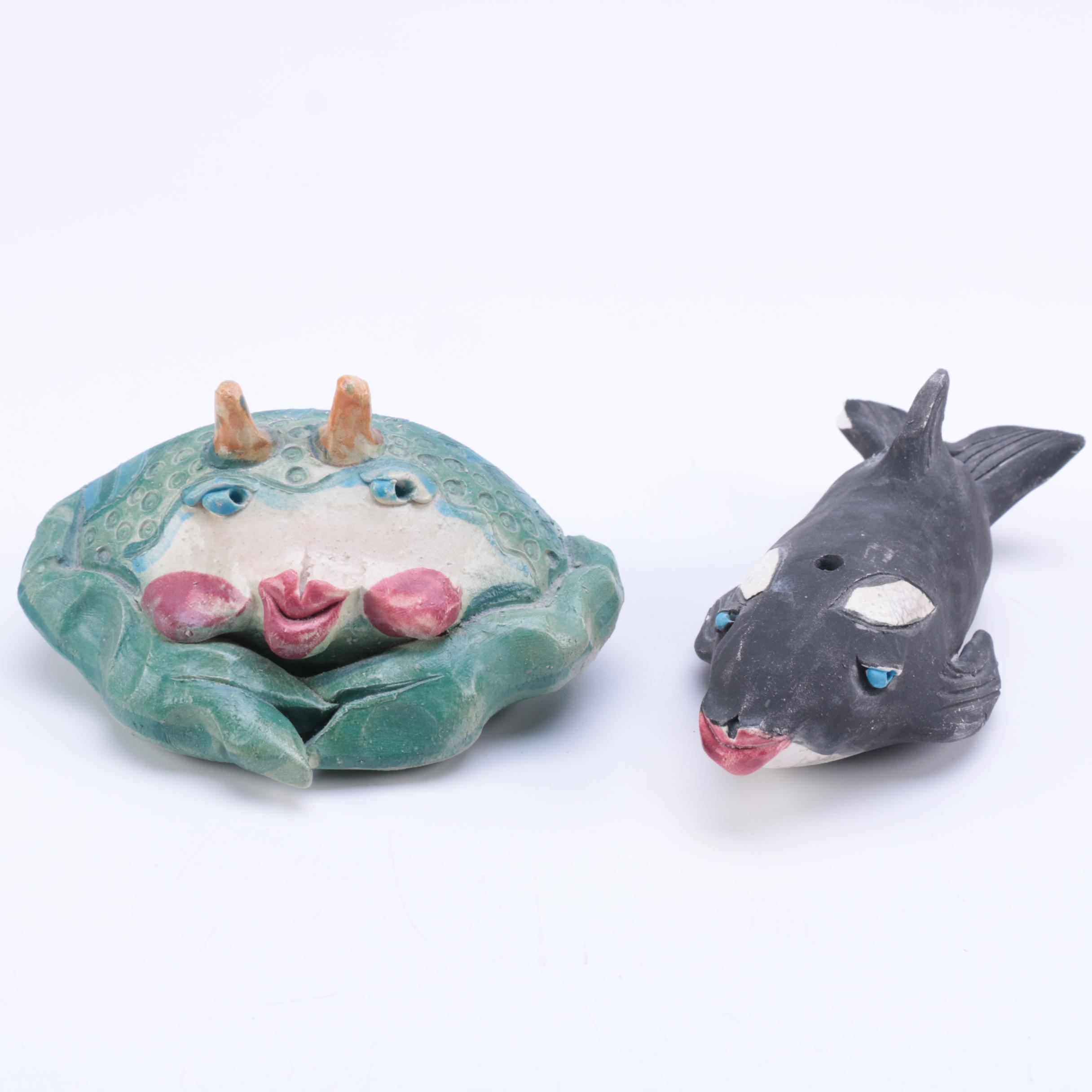 Chris Moses Art Pottery Animal Whistle Figurines