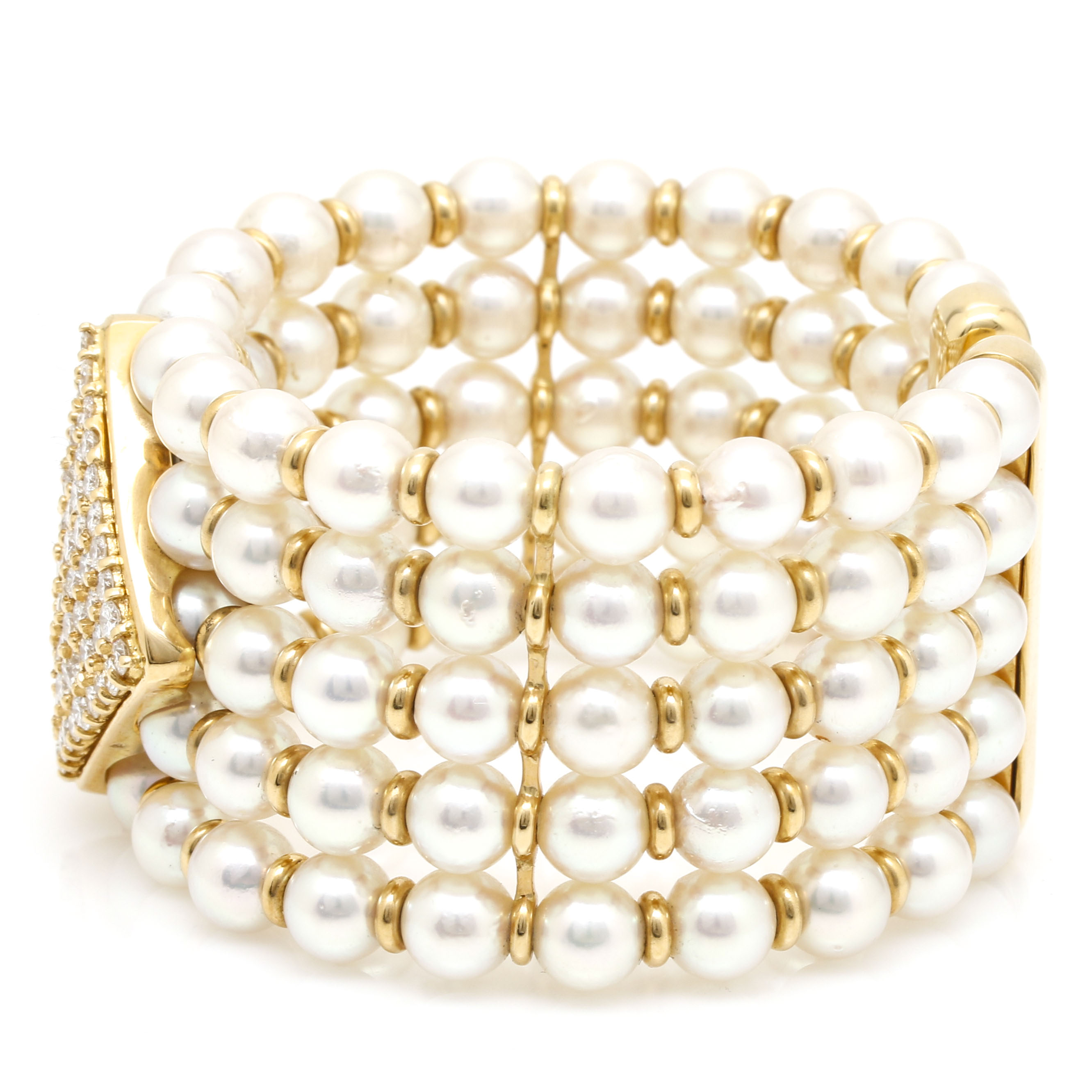 18K Yellow Gold 5.15 CTW Diamond and Cultured Pearl Cuff