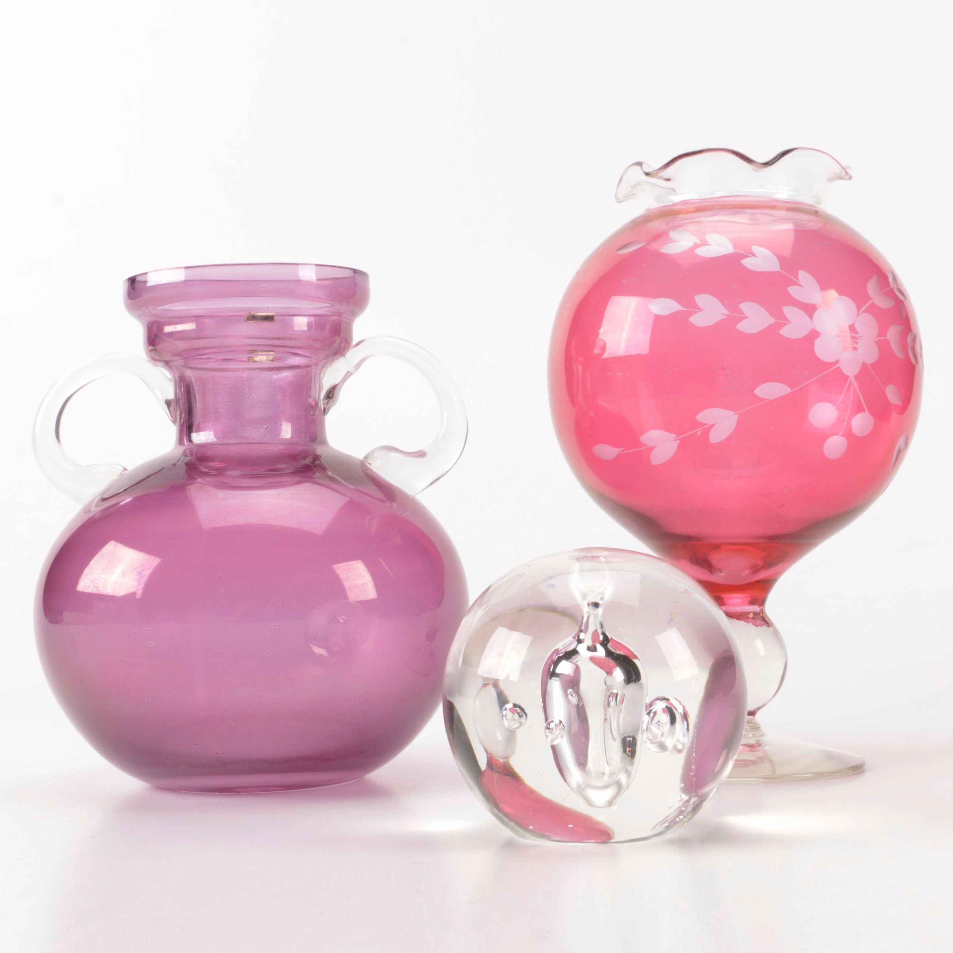 Glass Vases and Paperweight