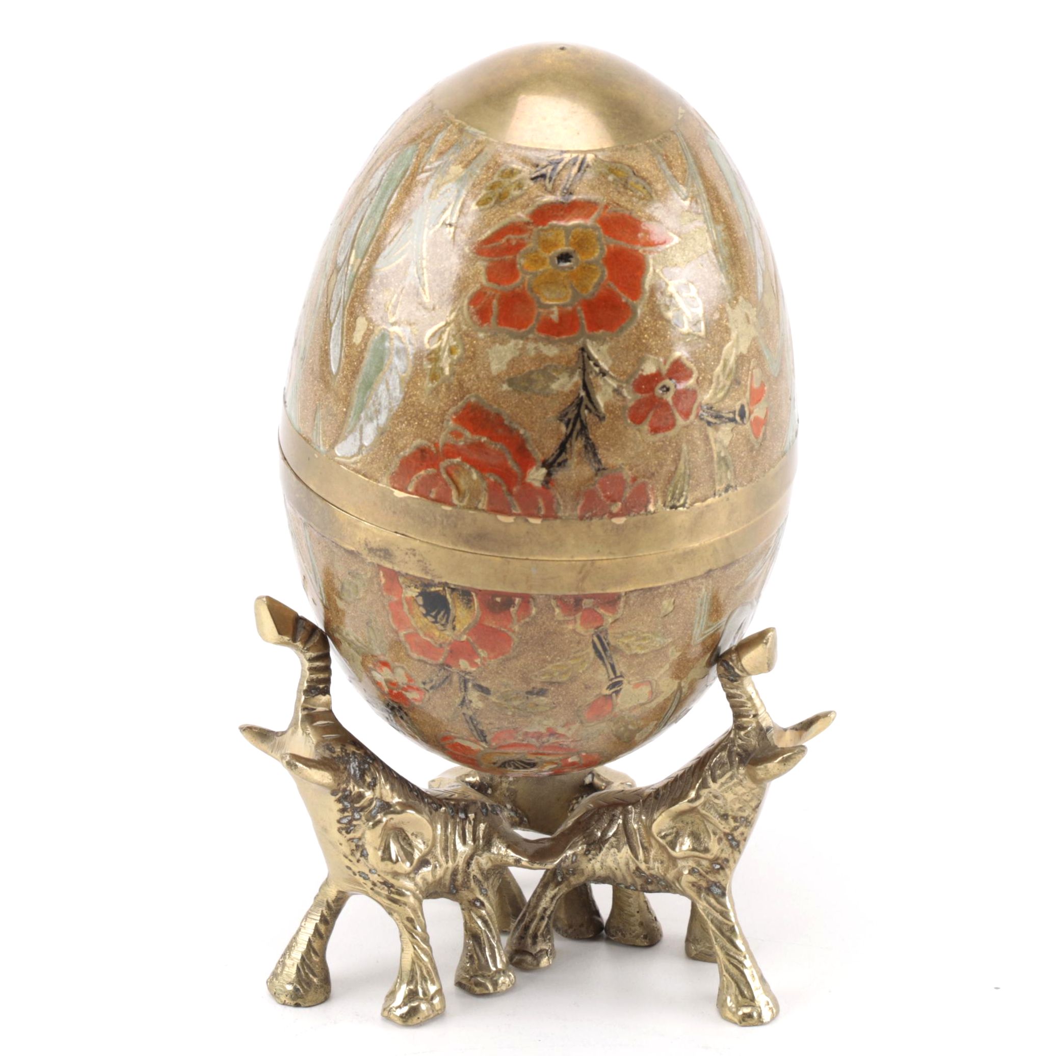 Metal Egg Vessel with Brass Elephant Base