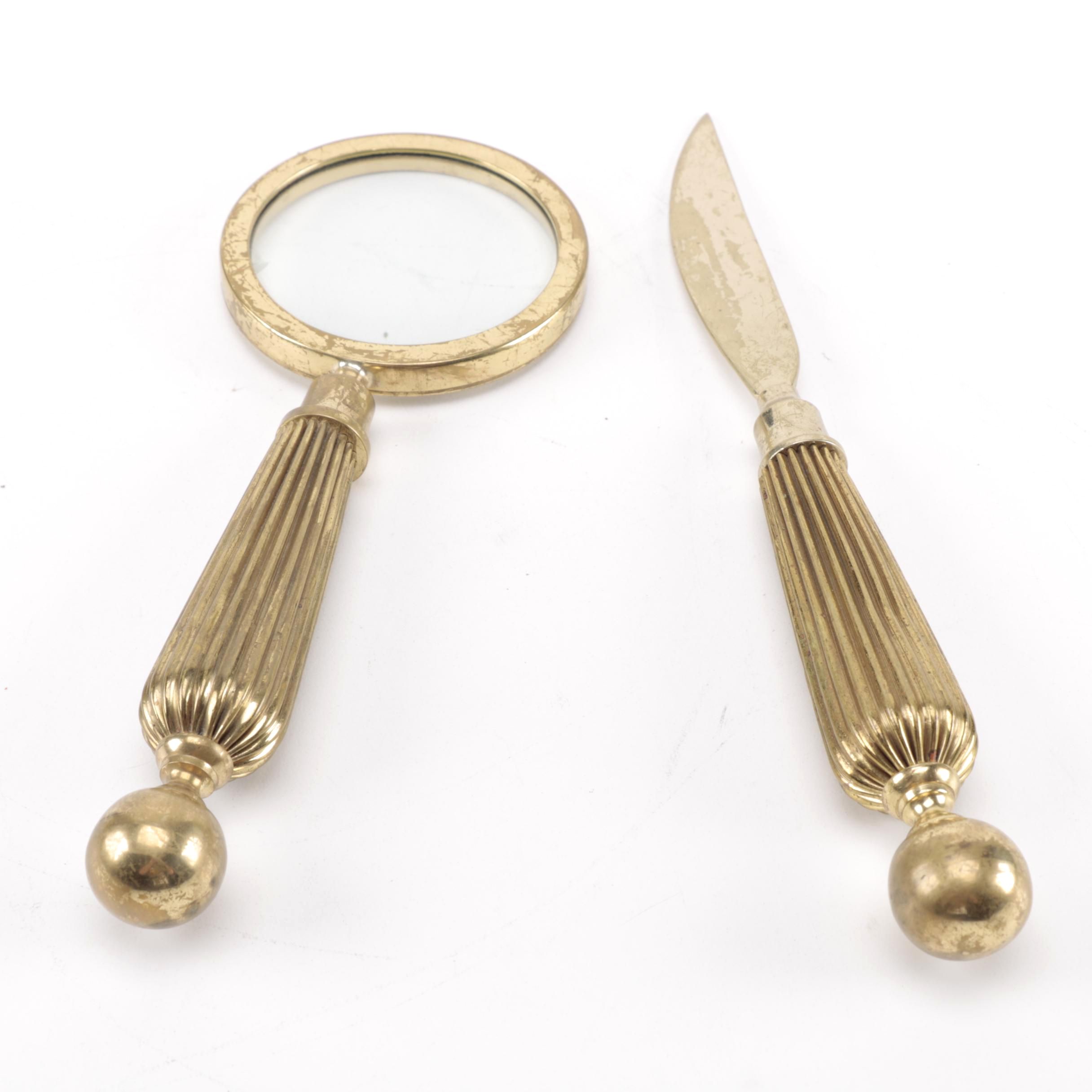 Brass Letter Opener and Magnifying Glass