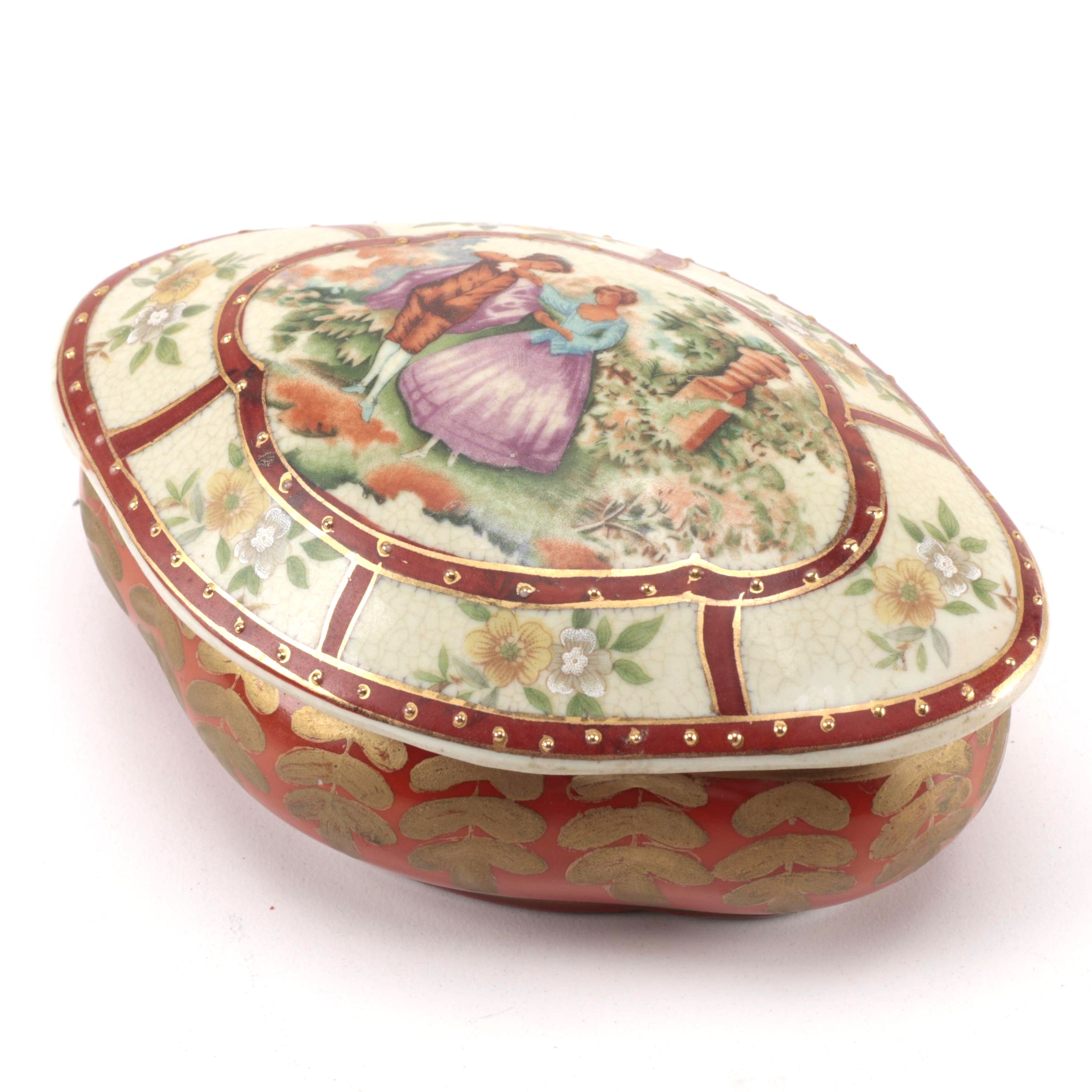 Chinese Lidded Trinket Box in Limoges Style
