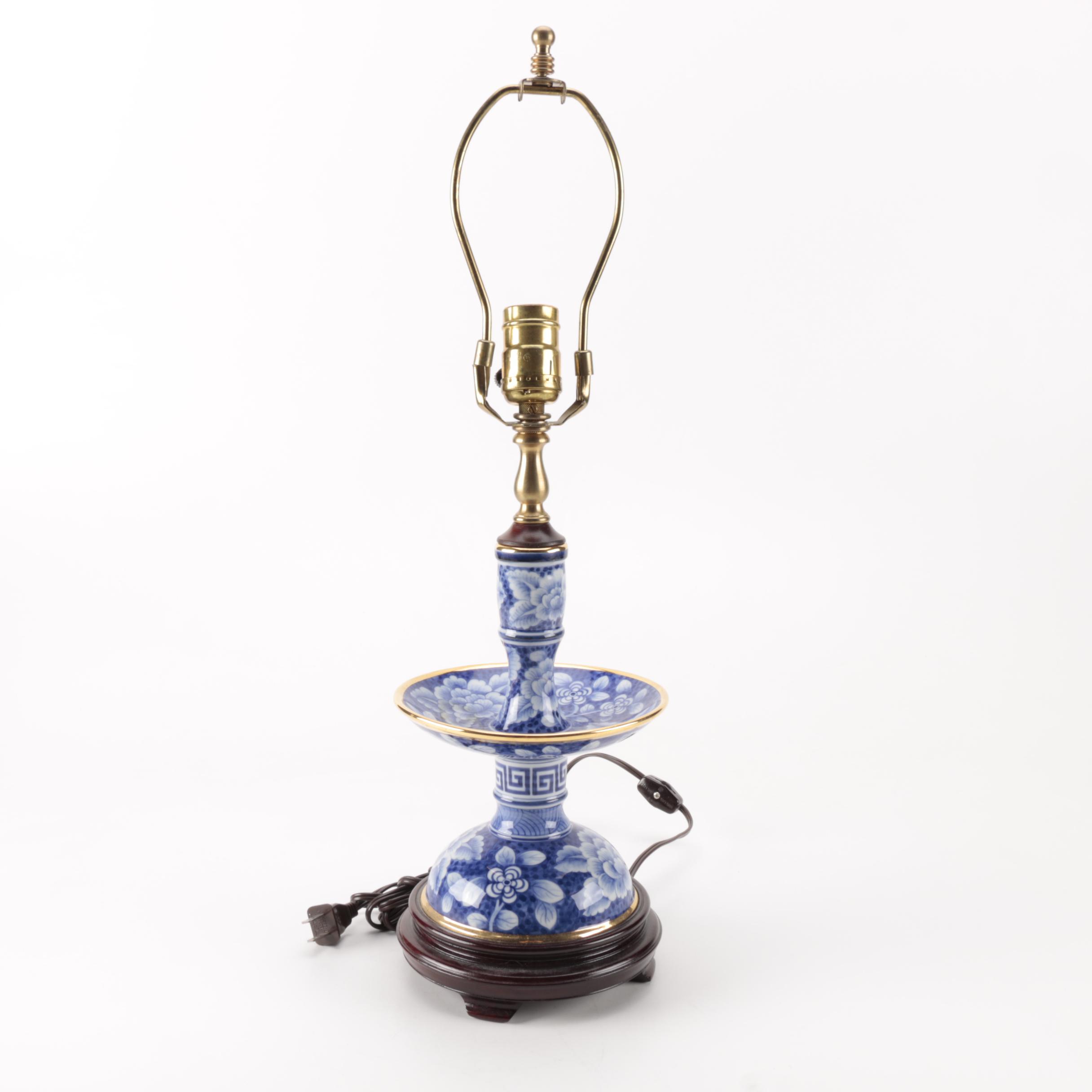 Blue Floral and Candle Style Ceramic Lamp