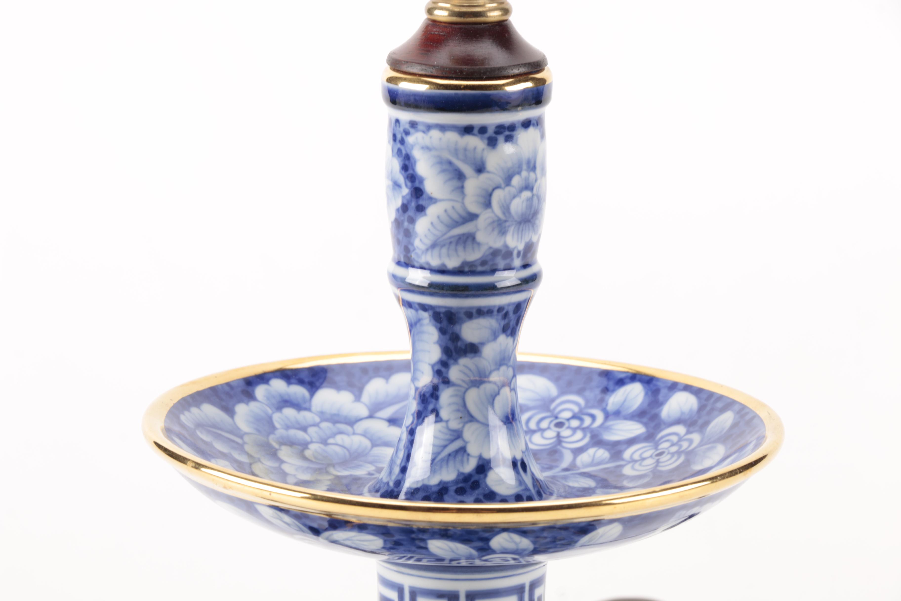 Blue Floral and Candle Style Ceramic Lamp