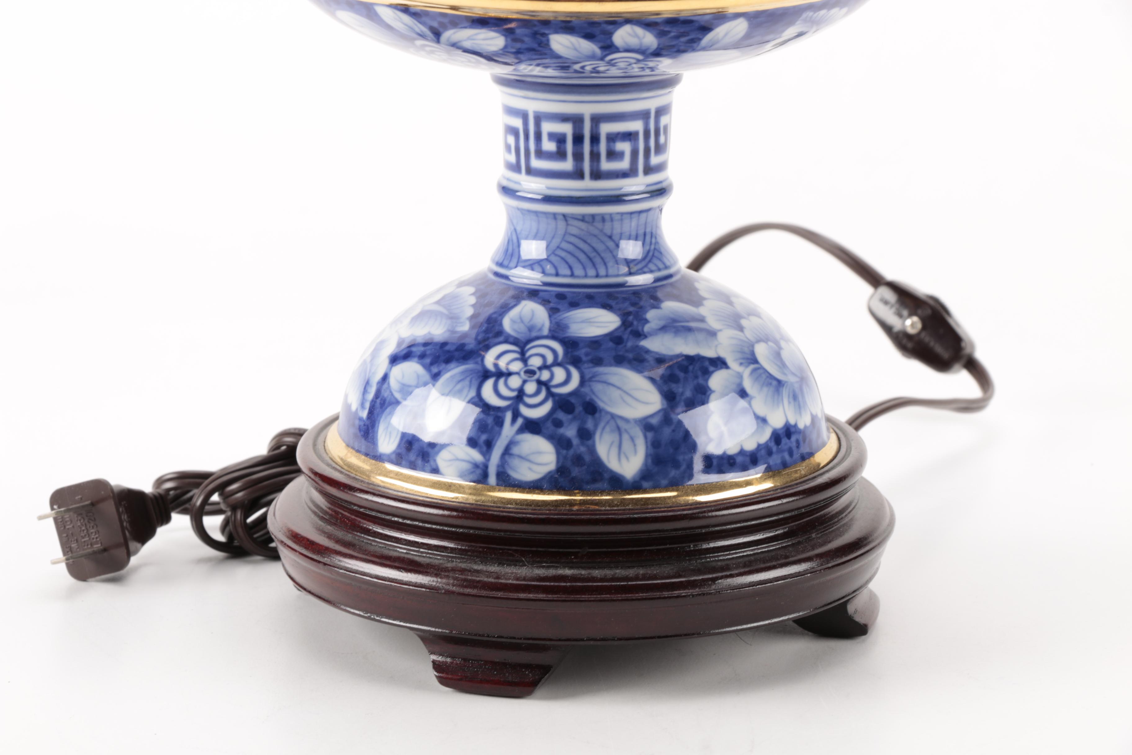 Blue Floral and Candle Style Ceramic Lamp