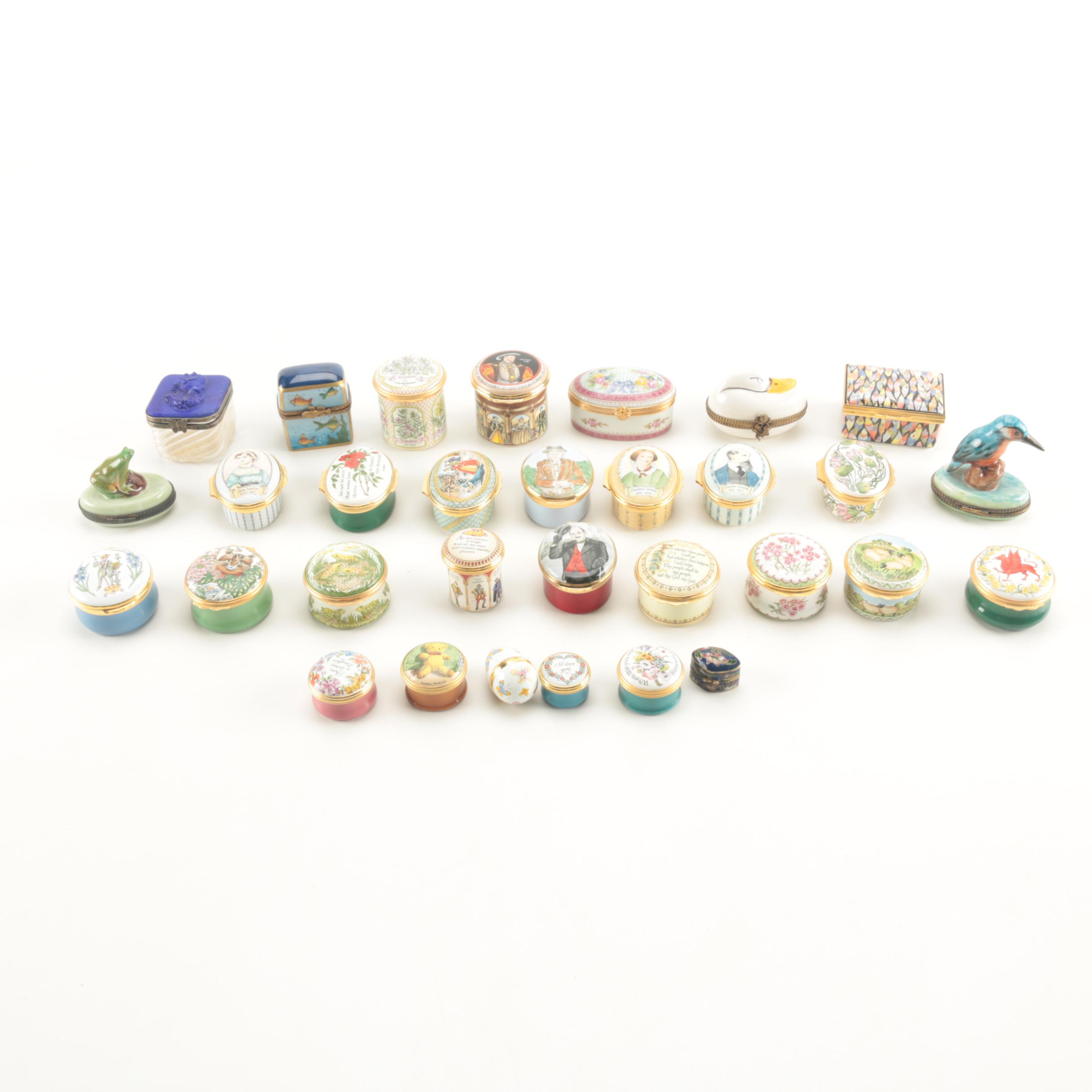 Porcelain Boxes Including Halcyon Days Enamels