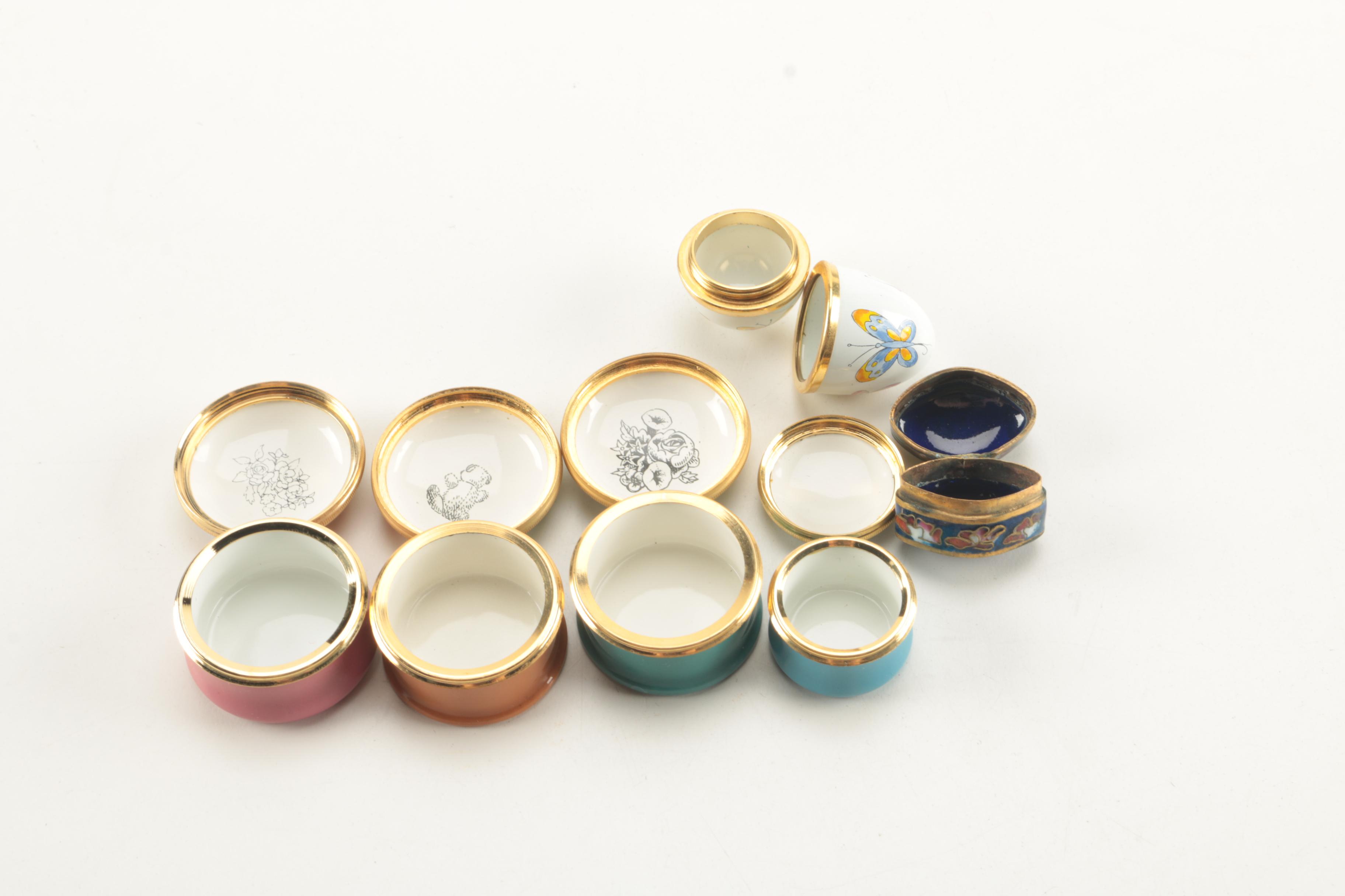 Porcelain Boxes Including Halcyon Days Enamels