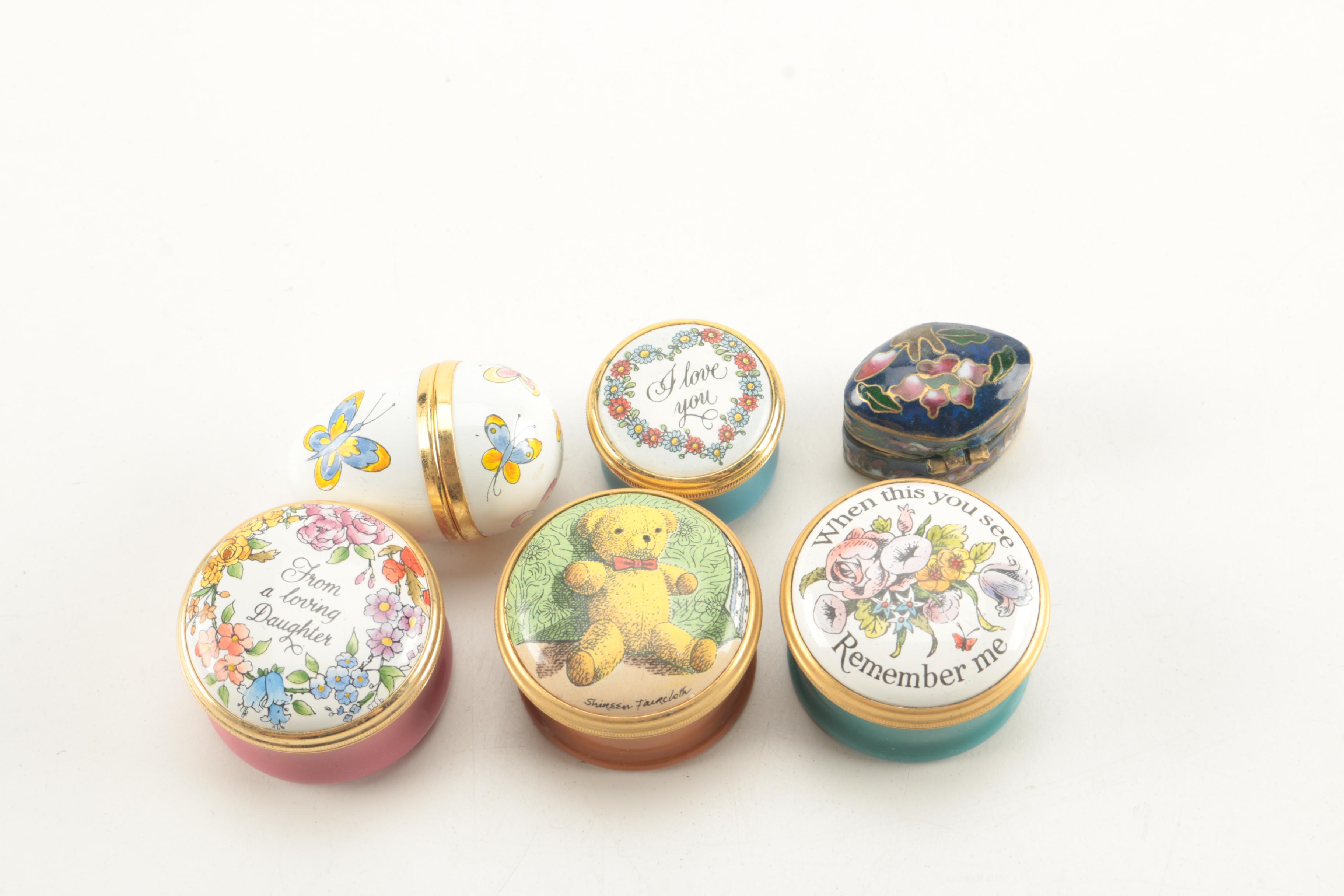 Porcelain Boxes Including Halcyon Days Enamels