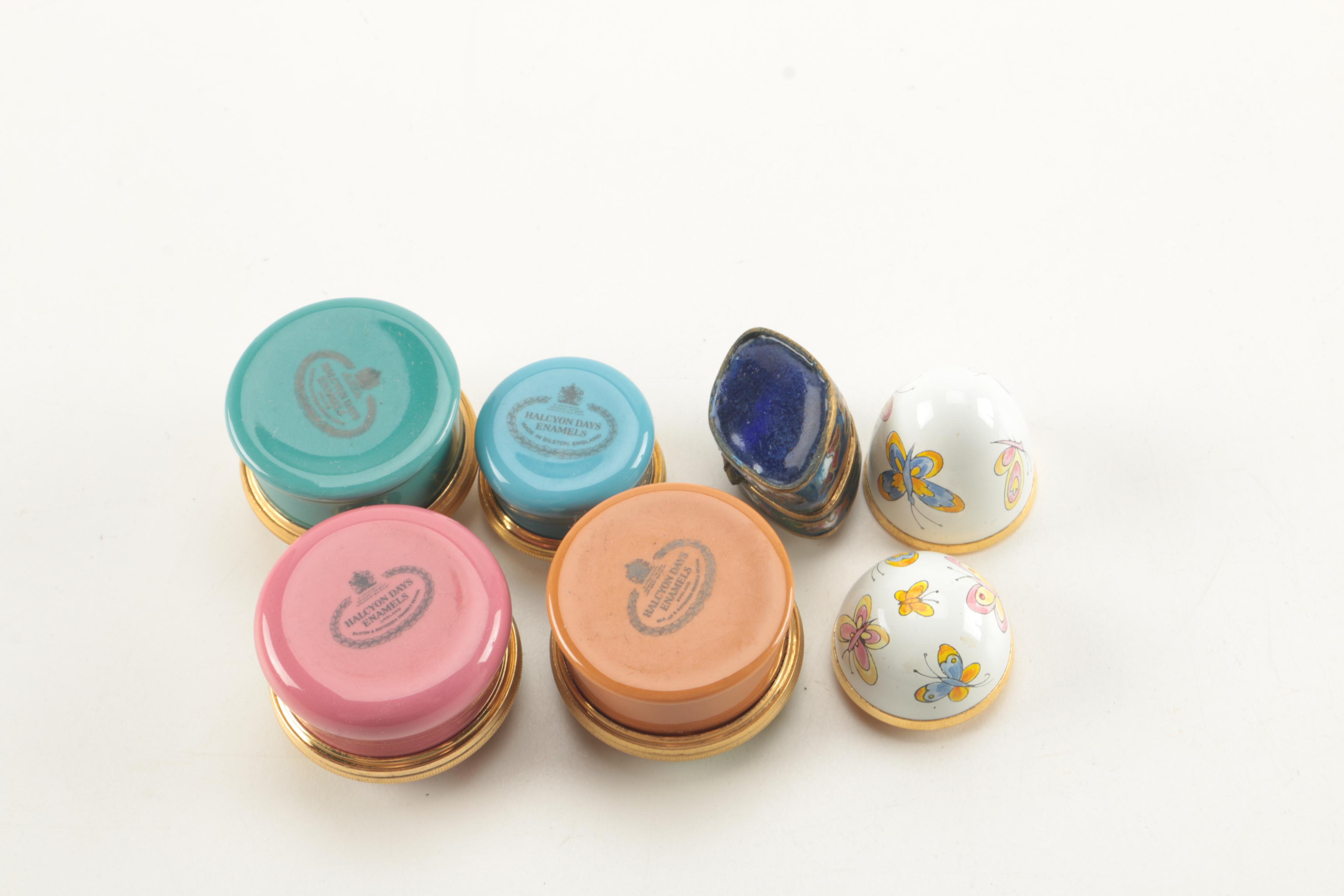 Porcelain Boxes Including Halcyon Days Enamels