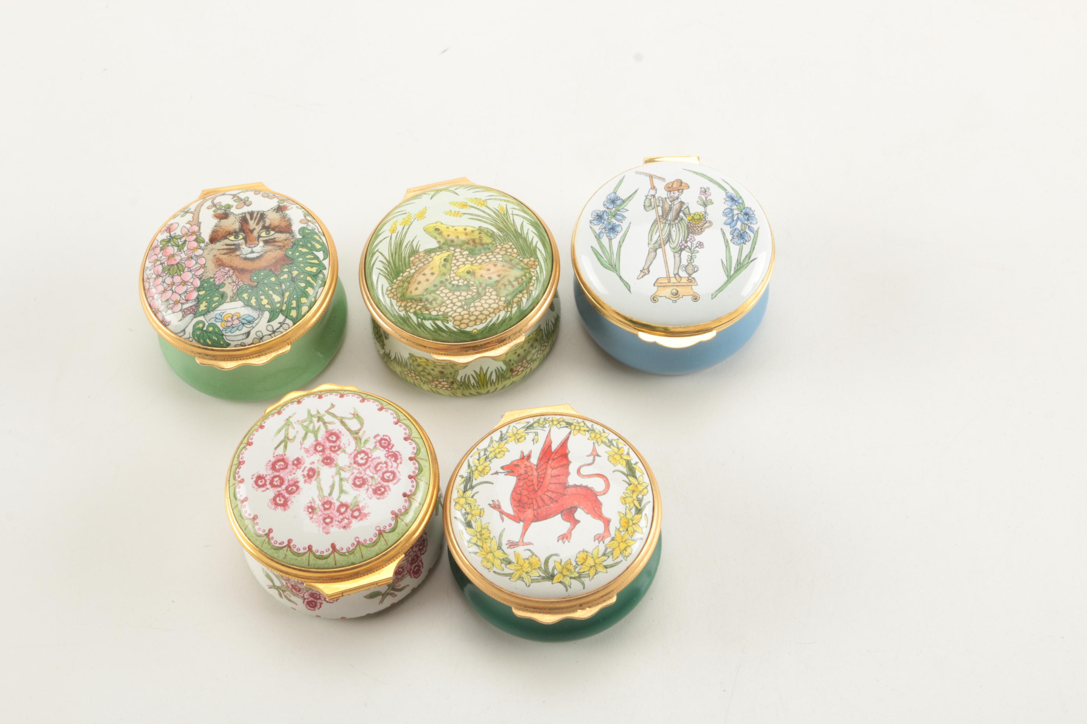 Porcelain Boxes Including Halcyon Days Enamels