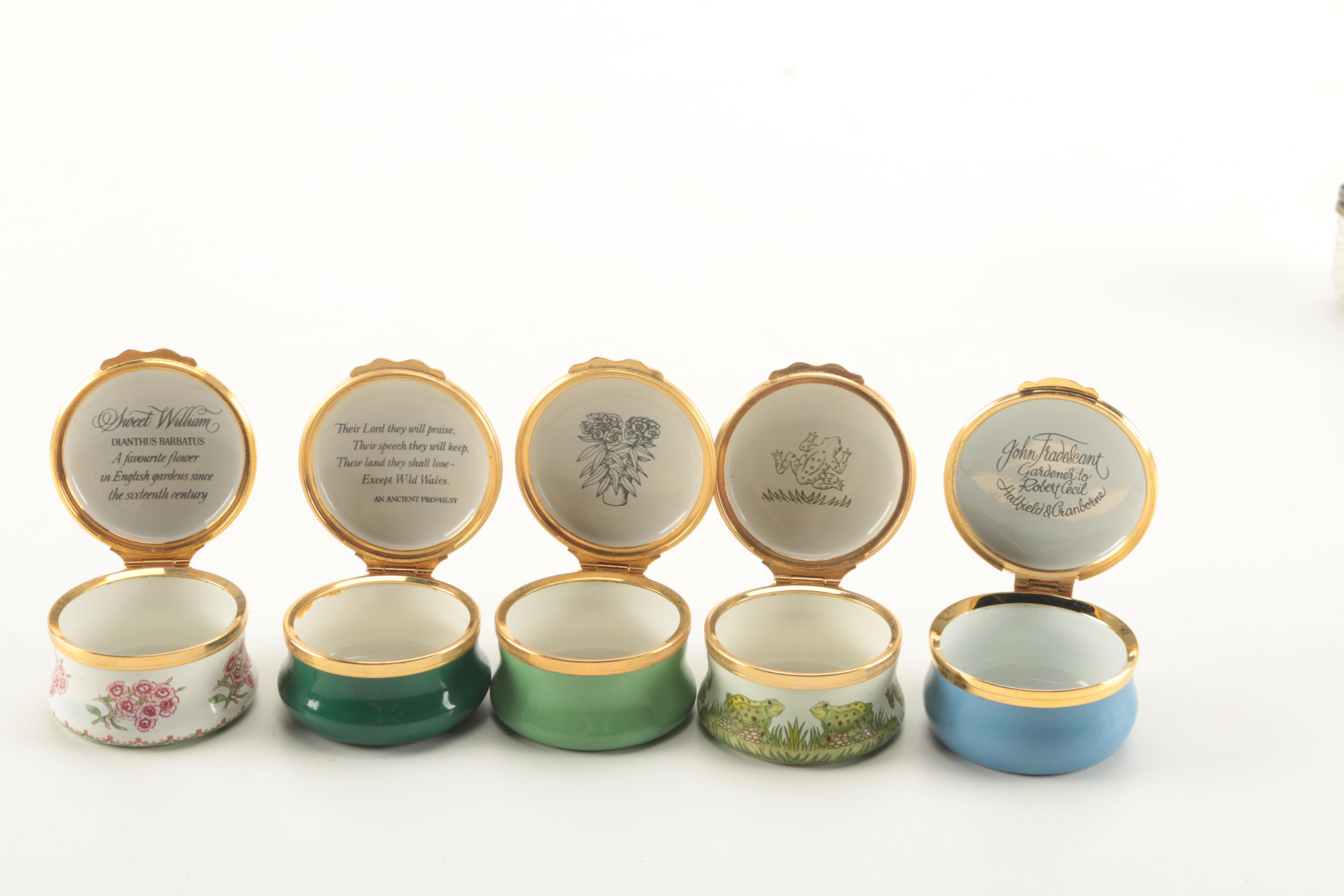 Porcelain Boxes Including Halcyon Days Enamels