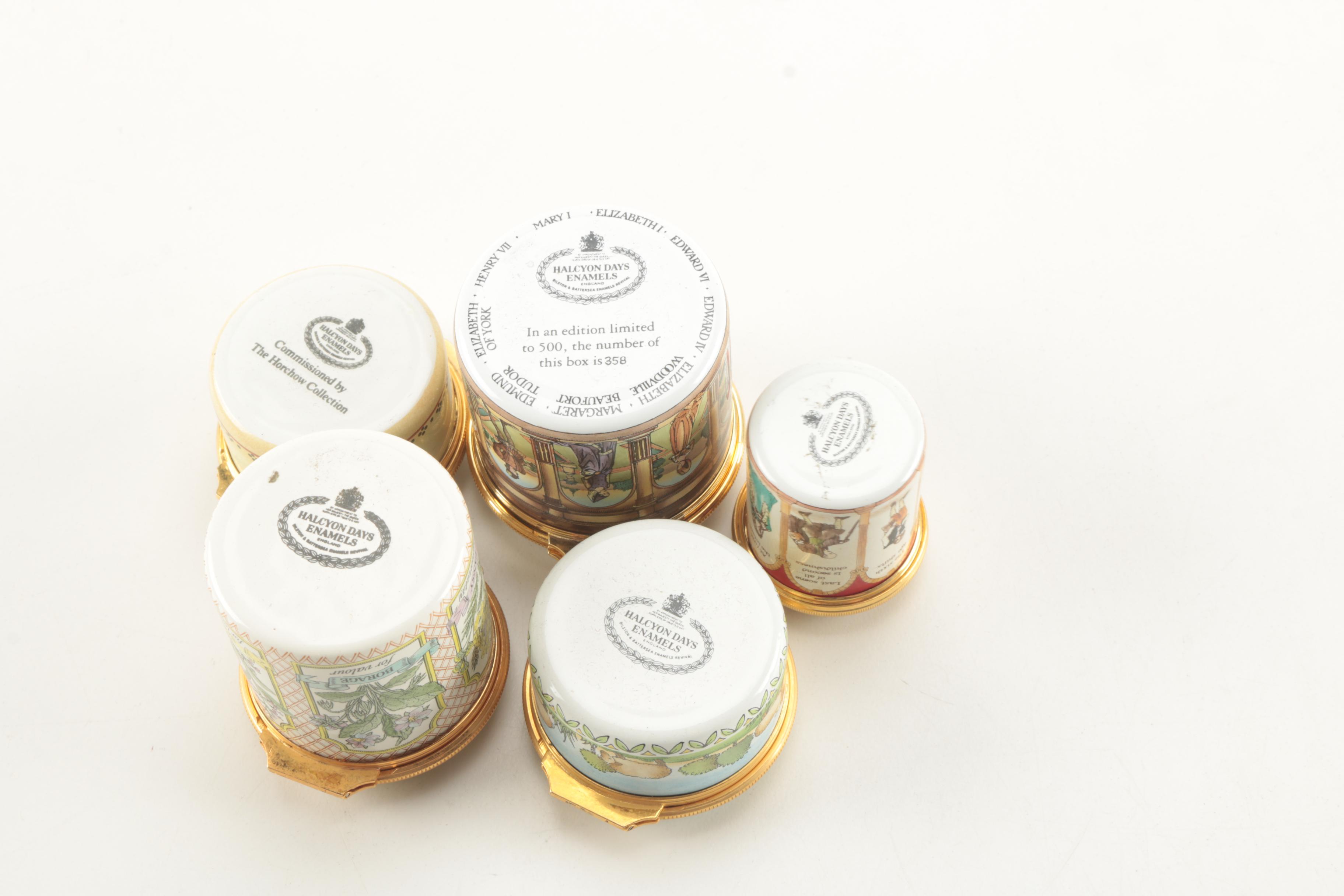 Porcelain Boxes Including Halcyon Days Enamels