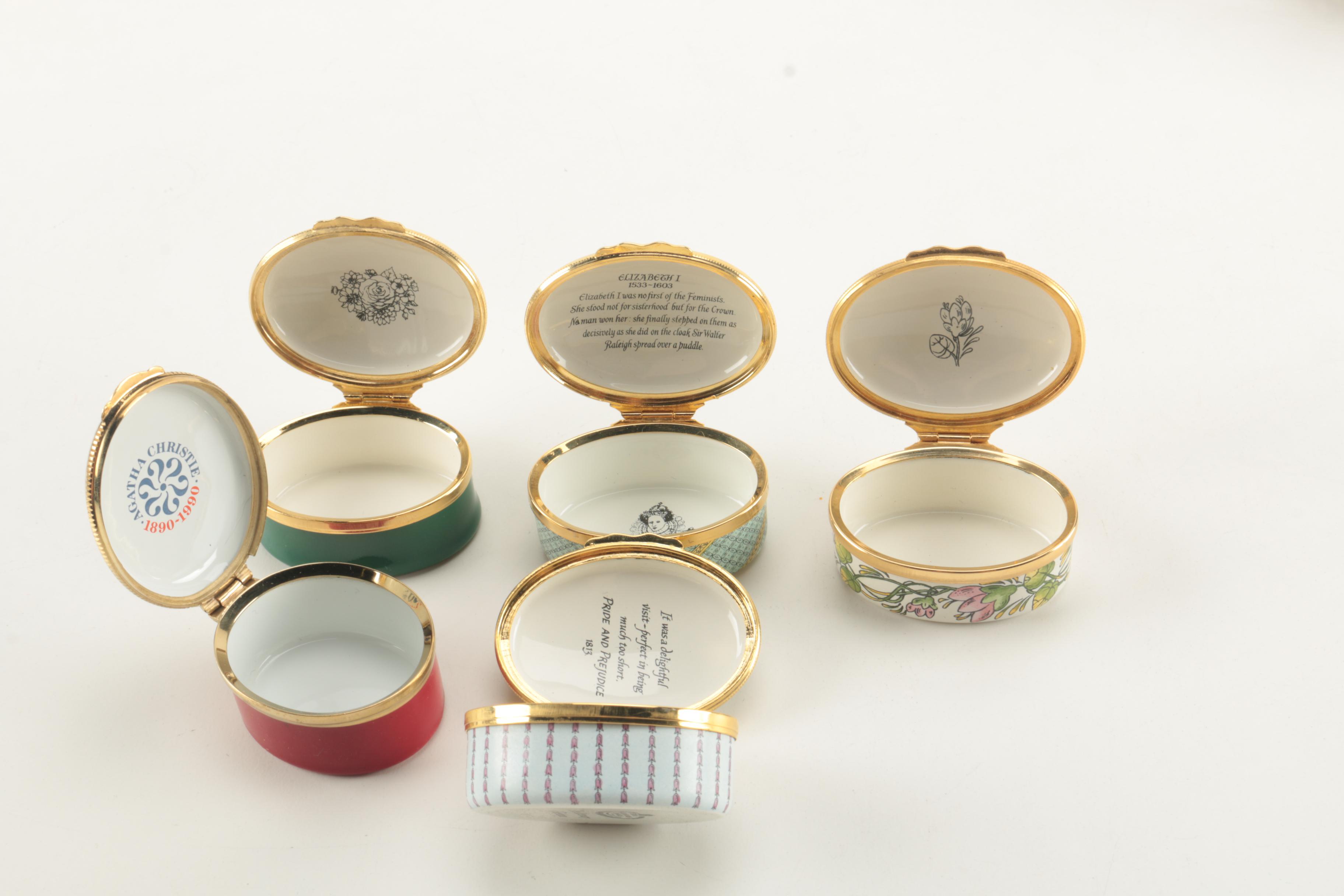 Porcelain Boxes Including Halcyon Days Enamels